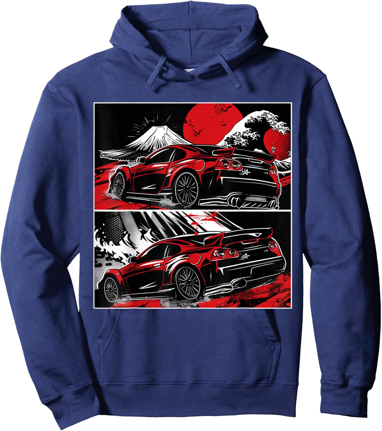 Japanese JDM Race Car Comic Style Great Wave Graphic Hoodie - Hoodie | Navy