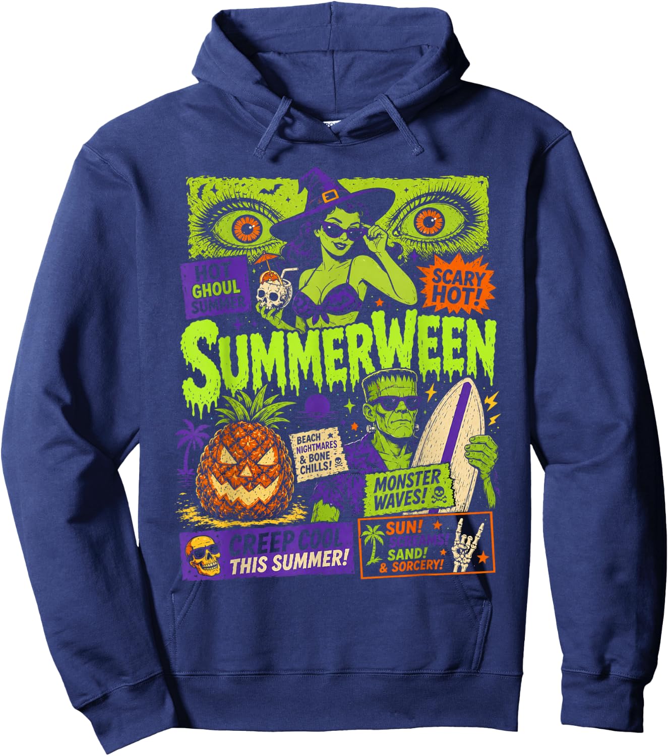 Funny Summerween Vibes Spooky Summer Ghoul Summerween Goth Hoodie - Hoodie | Navy