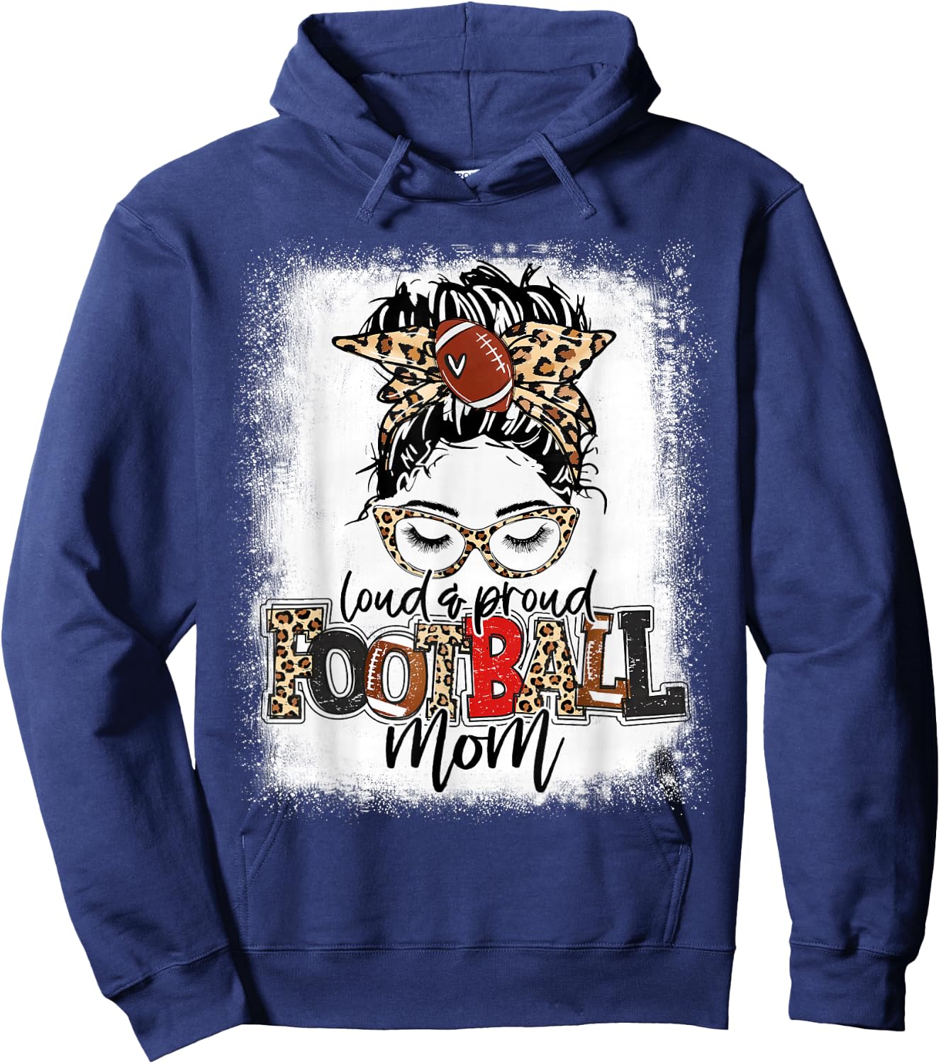 Loud And Proud Football Mom Bleached Leopard Football Mama Hoodie - Hoodie | Navy