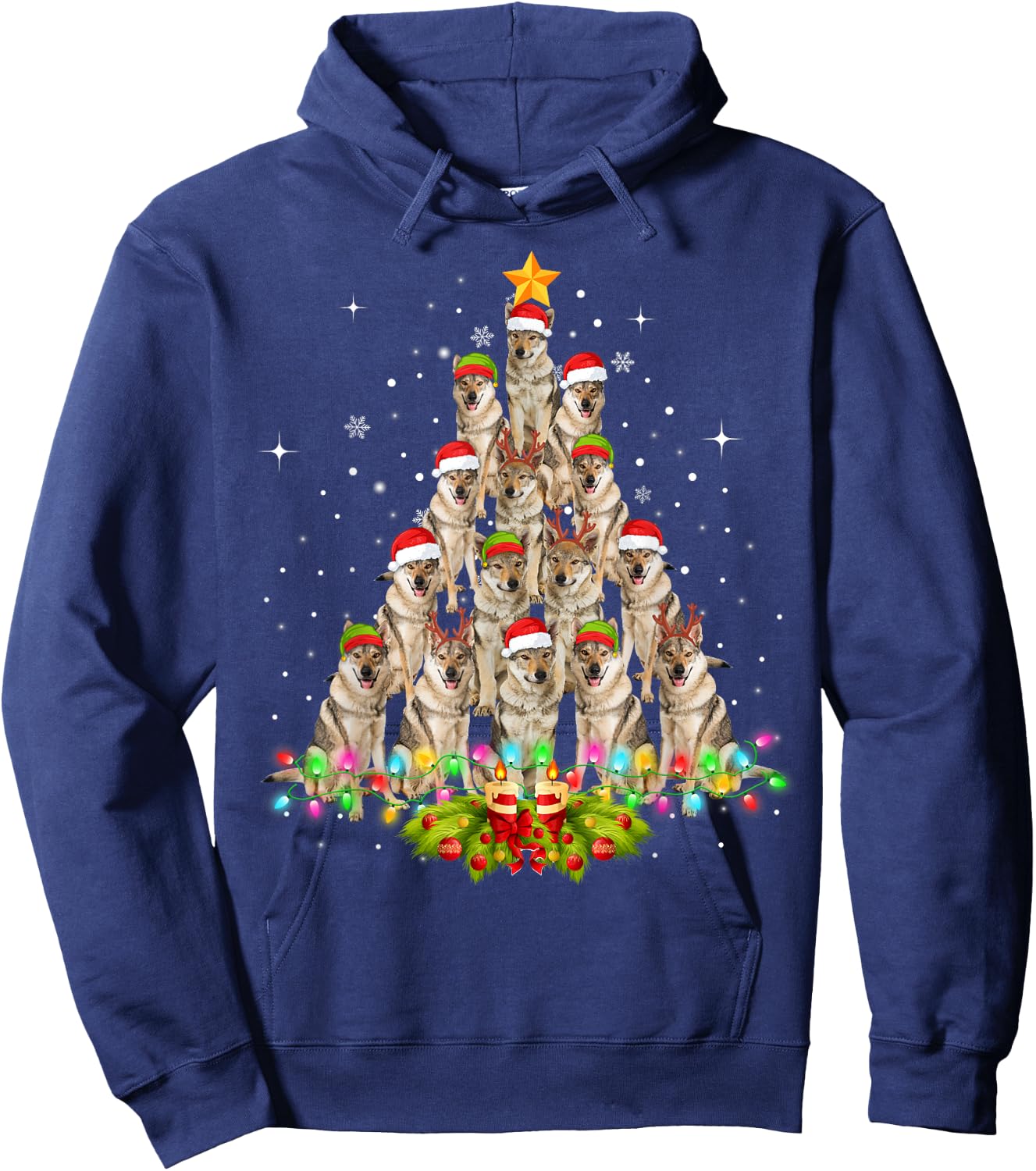 Wolfs Tree Christmas Sweater Xmas Pet Animal Wolf Lover Gift Hoodie - Hoodie | Navy