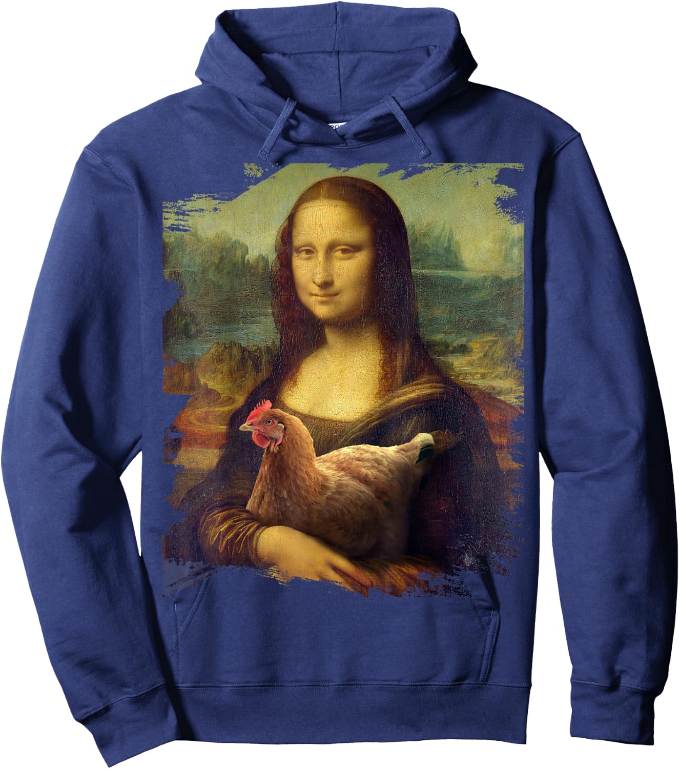 Mona Chicken Lisa Classic da Vinci Chickens Funny Hoodie - Hoodie | Navy
