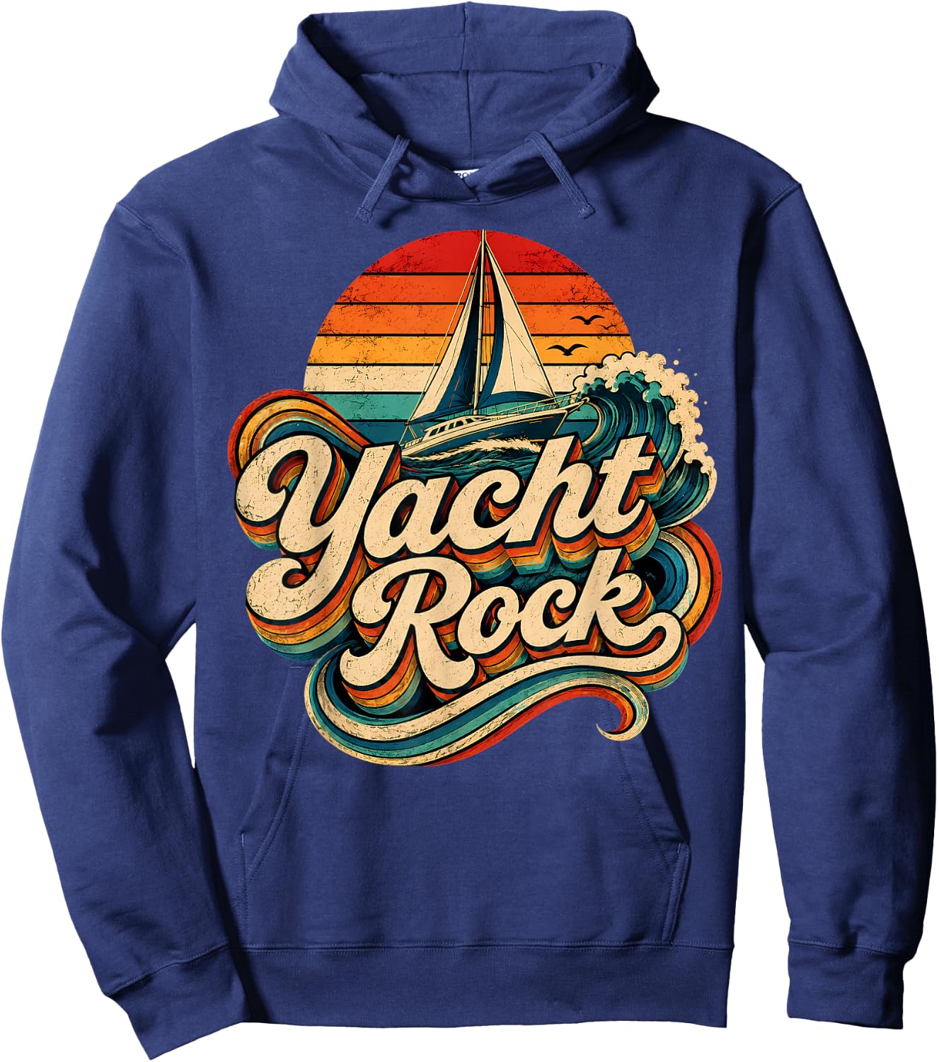 Yacht Rock Boat Vintage 70s 80s Music Vibes Grunge Retro Hoodie - Hoodie | Navy