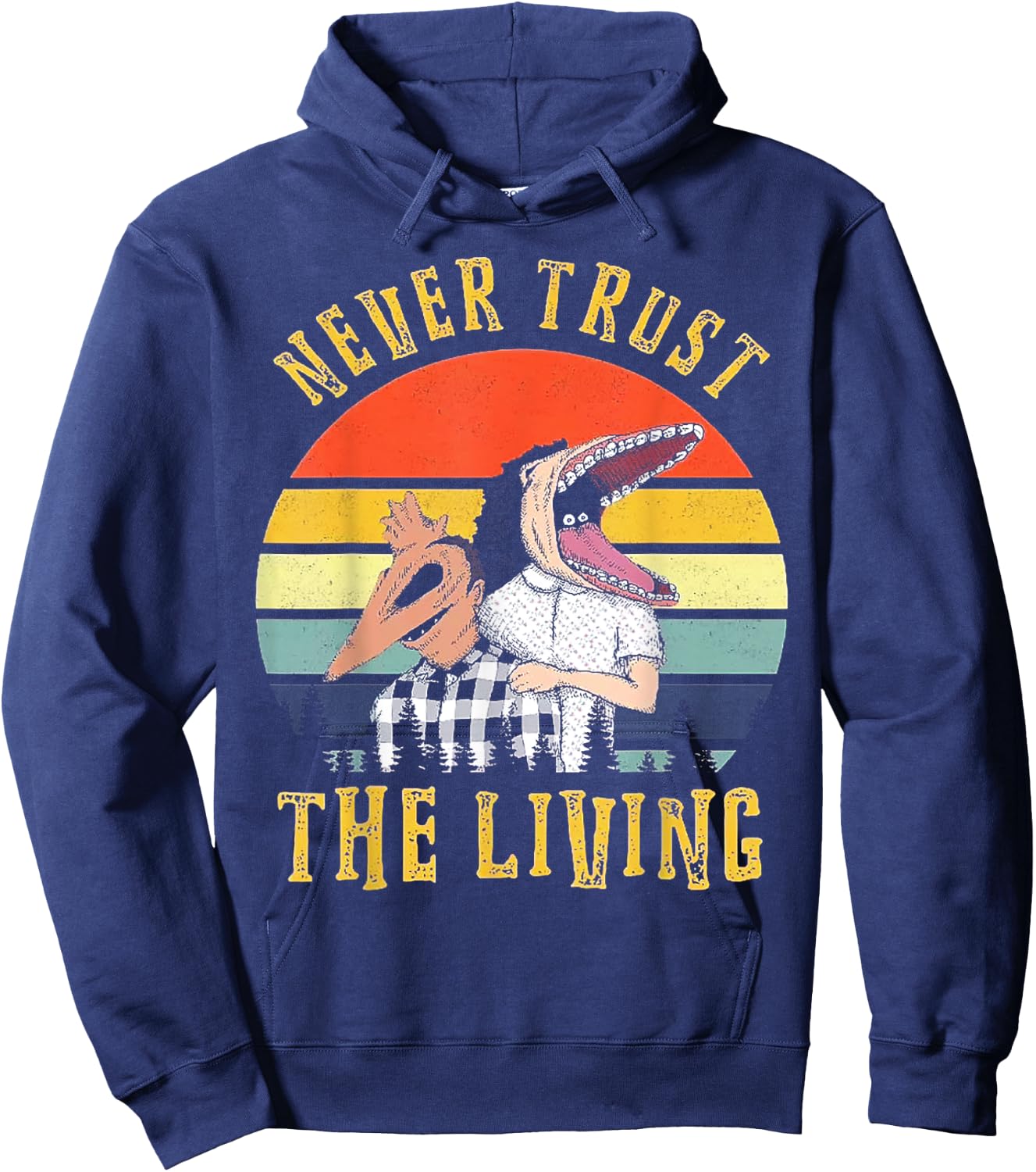 Never Trust The Living Retro Vintage Sunset Hoodie - Hoodie | Navy