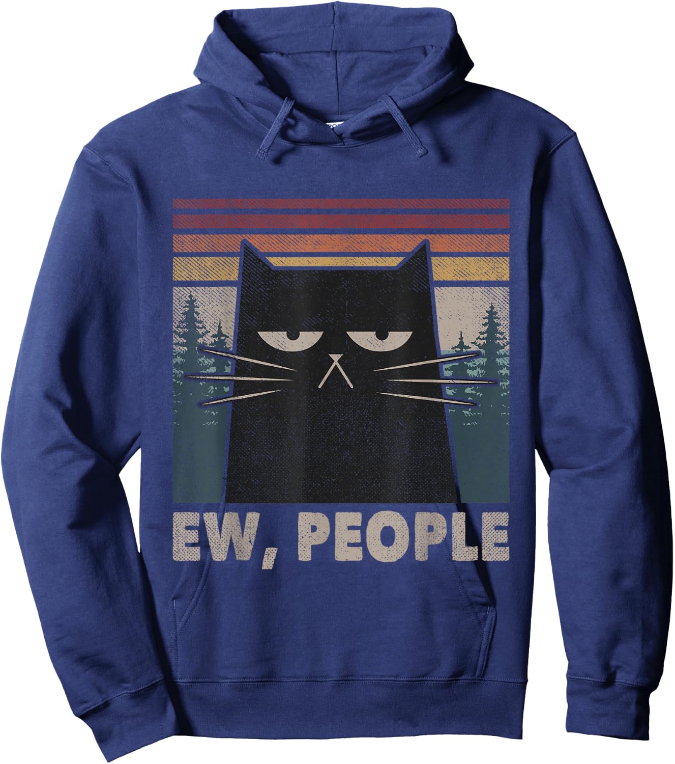 Retro Ew People Black Cat Funny Anti Social Introvert Hoodie - Hoodie | Navy