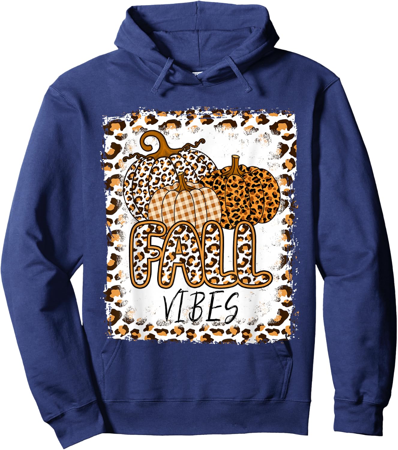 Pumpkin Leopard Print Fall Vibes Thanksgiving Autumn Women Hoodie - Hoodie | Navy
