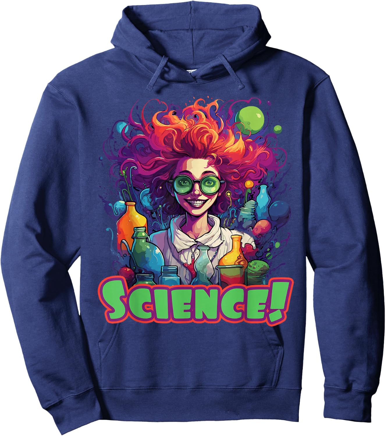 Funny Female Mad Scientist Cartoon Woman Science Hoodie - Hoodie | Navy