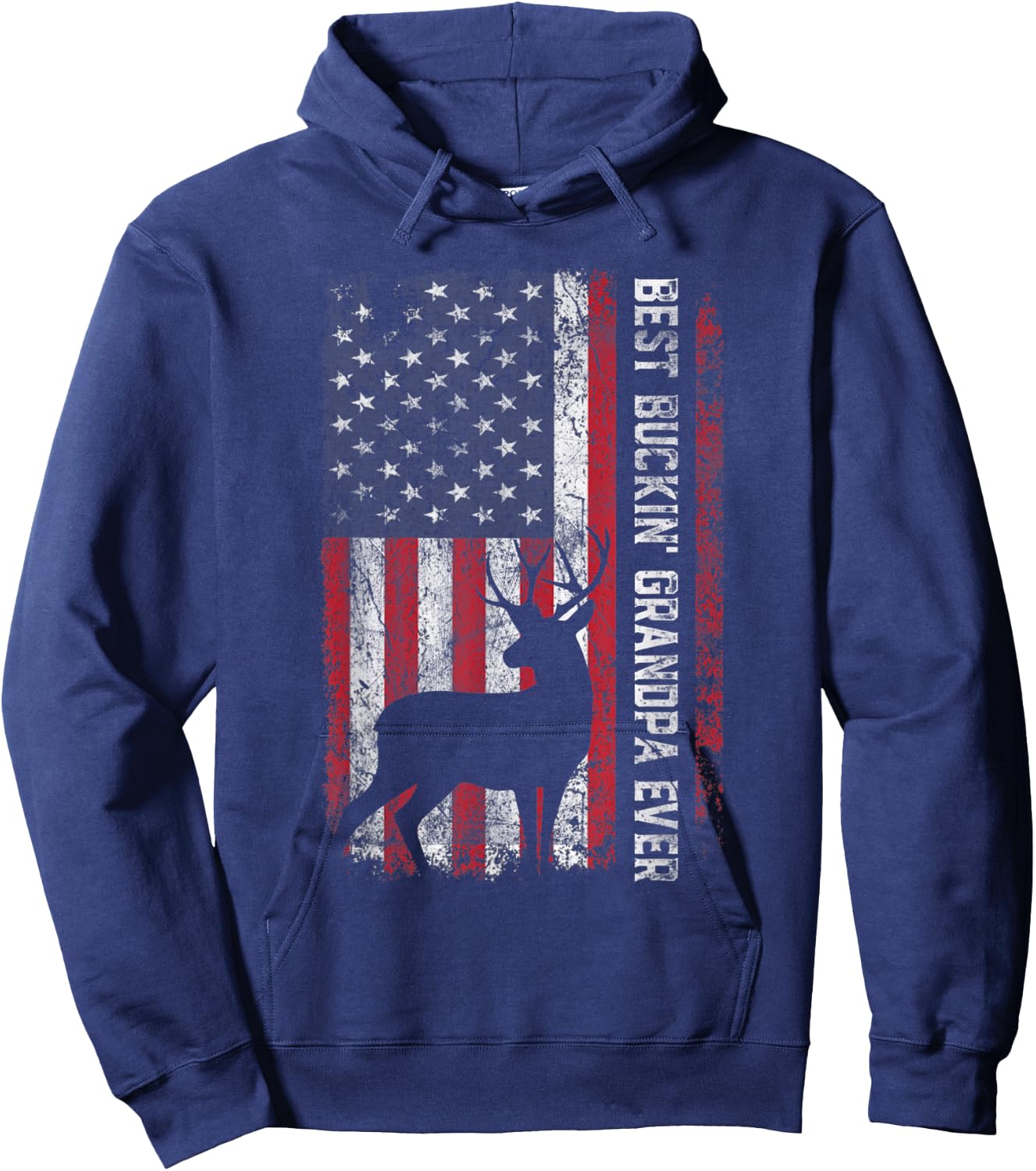 USA Flag Best Buckin Grandpa Ever Deer Hunting Fathers Day Men Hoodie - Hoodie | Navy