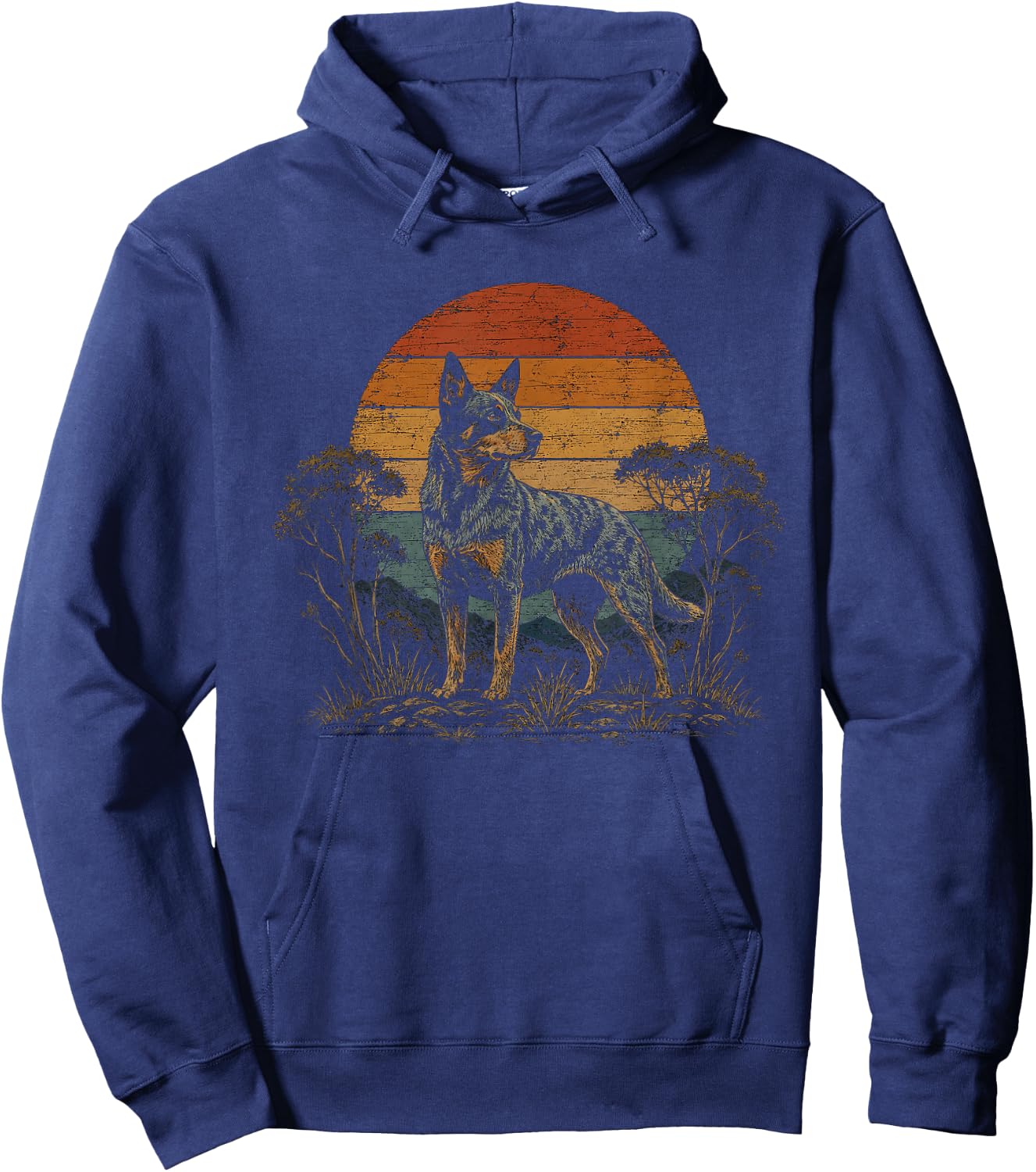 Retro Australian Cattle Dog Blue Heeler Artwork Design Hoodie - Hoodie | Navy