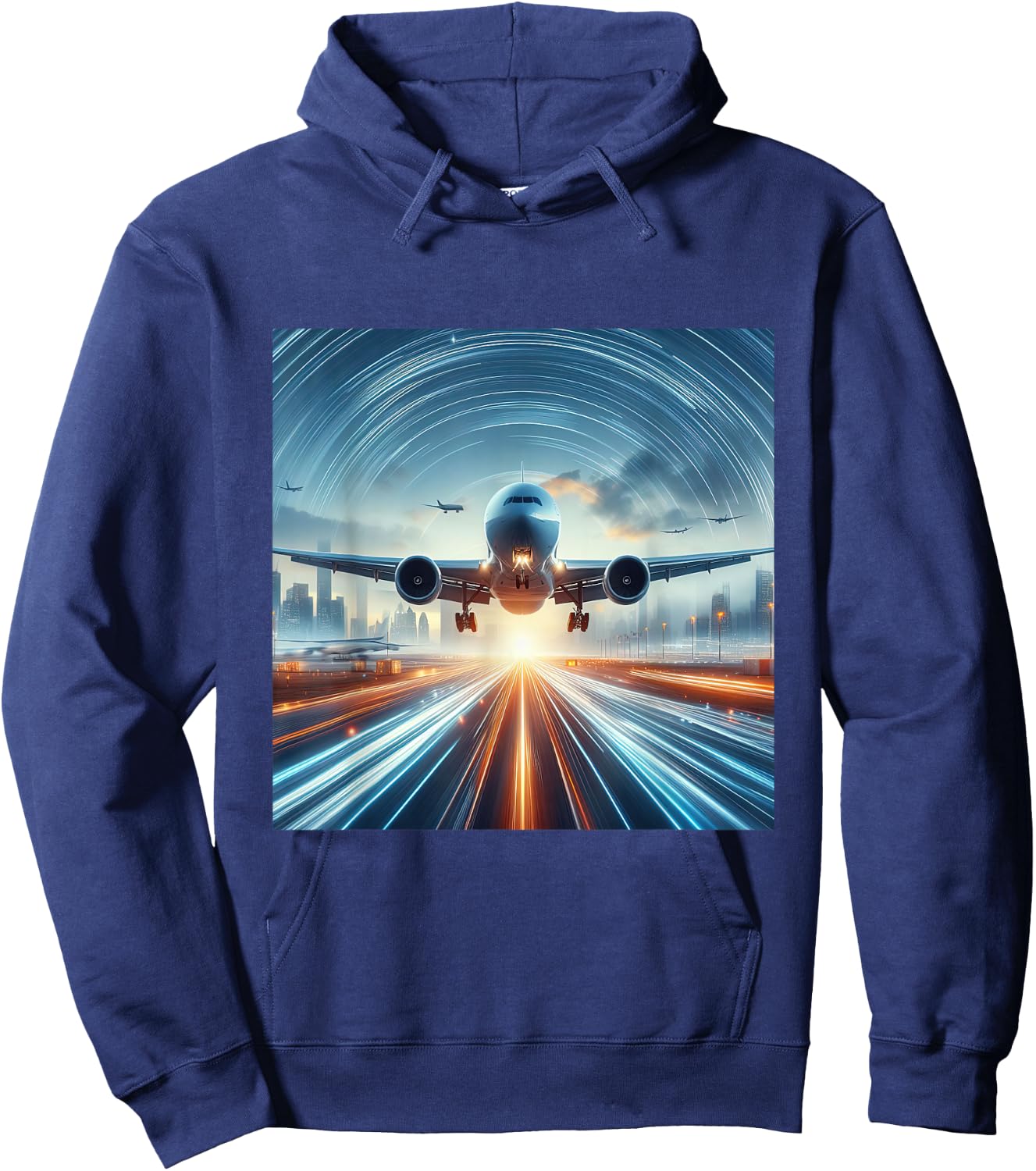 B-777 Aircraft Aviation Airplane Airport Runway Landing Hoodie - Hoodie | Navy