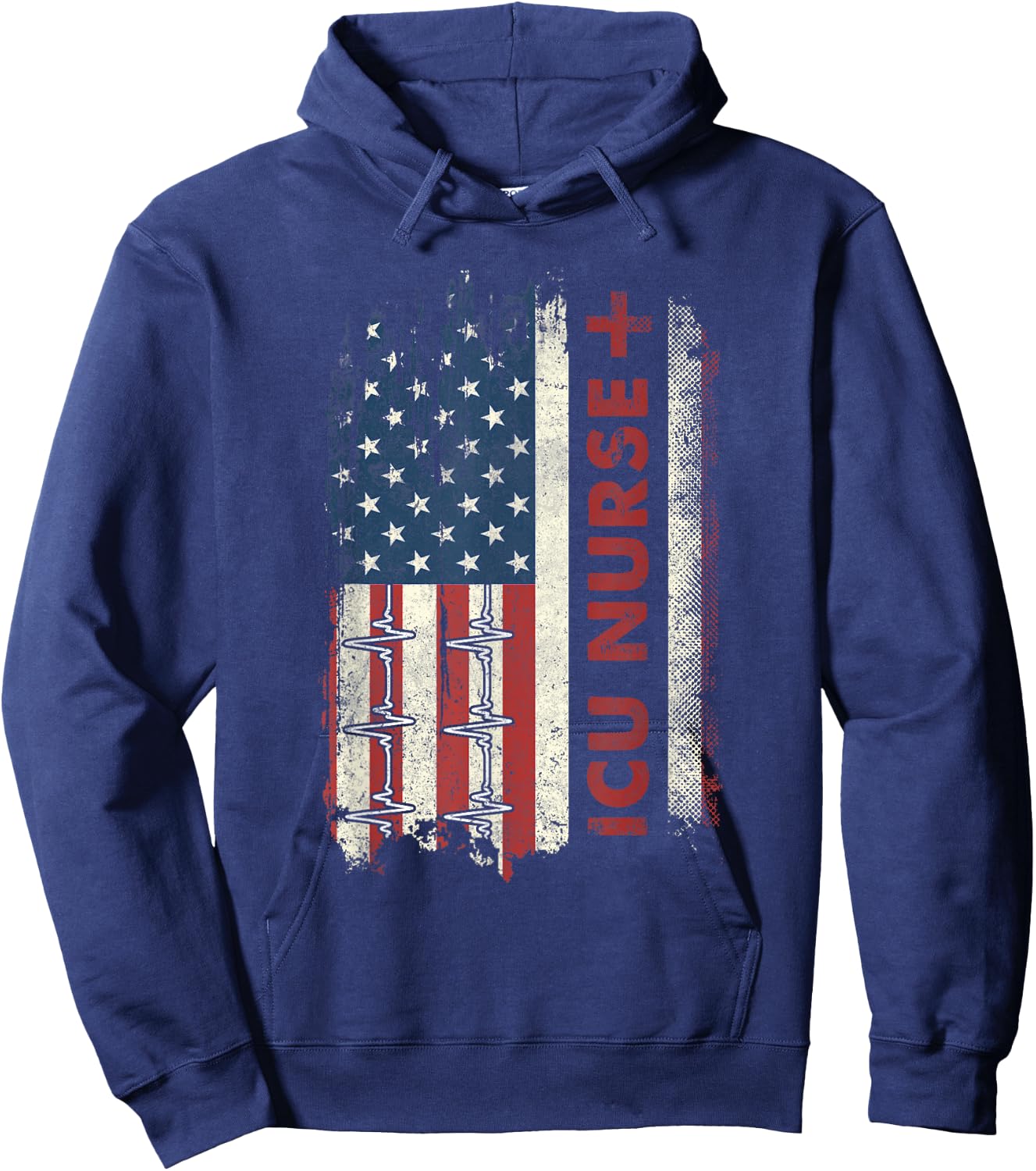 ICU Nurse Flag Patriotic Nurse 4th Of July American Flag Hoodie - Hoodie | Navy