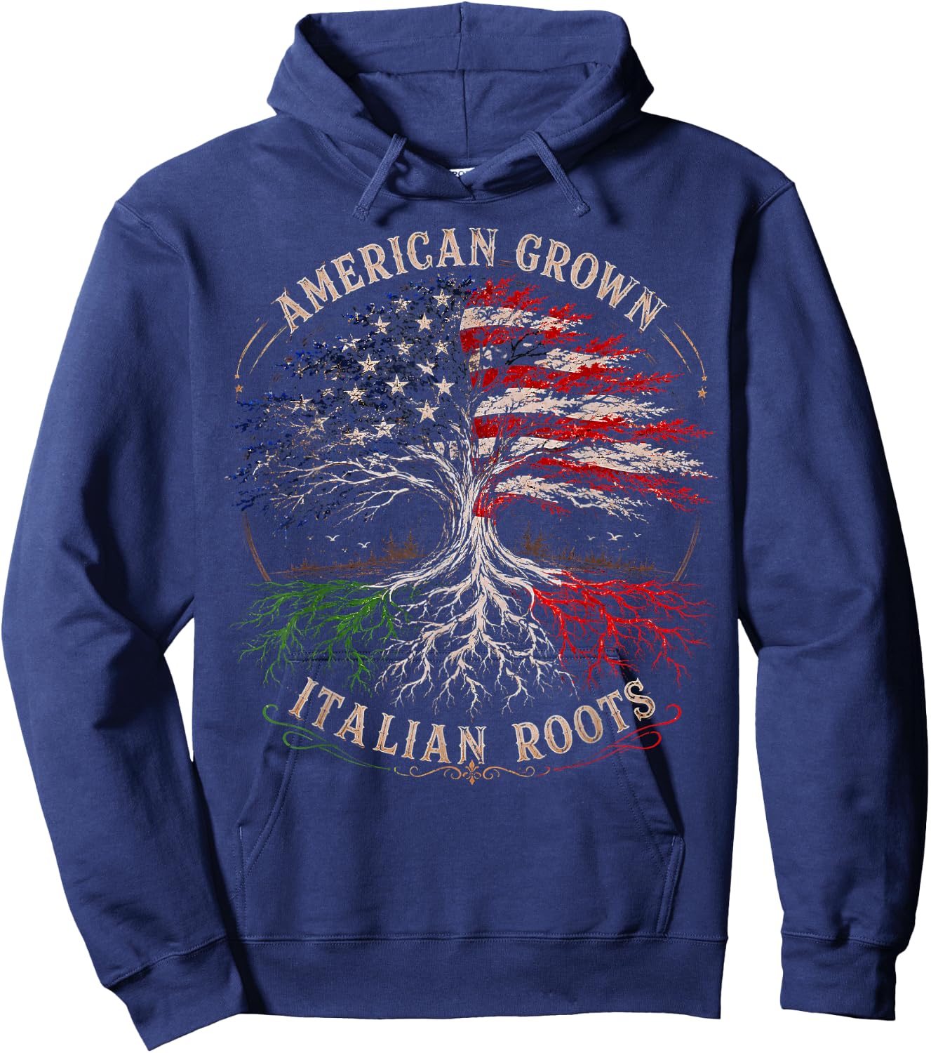 American Grown Italian Roots Family Tree Italy Flag Italian Hoodie - Hoodie | Navy