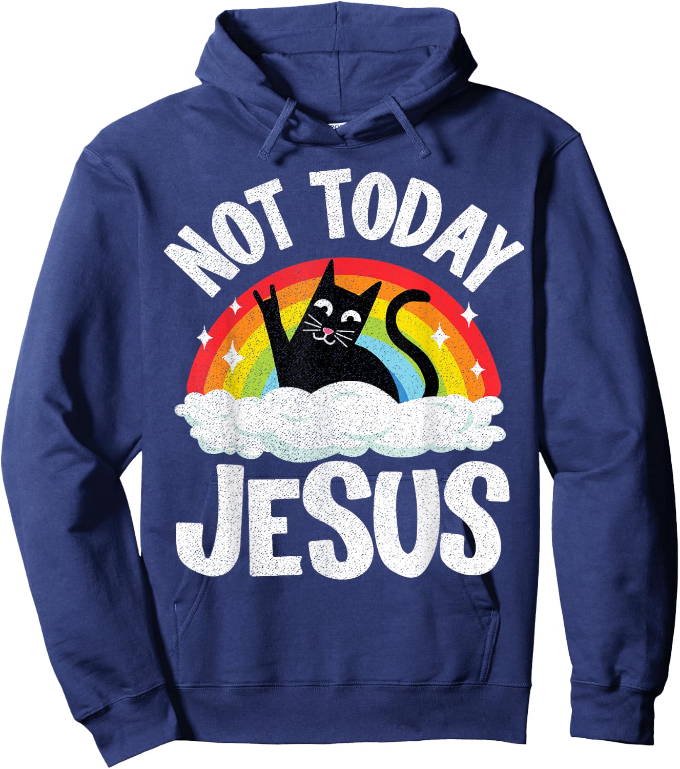 Not Today Jesus Satanic Cat Rainbow Goth Funny Death Metal Hoodie - Hoodie | Navy