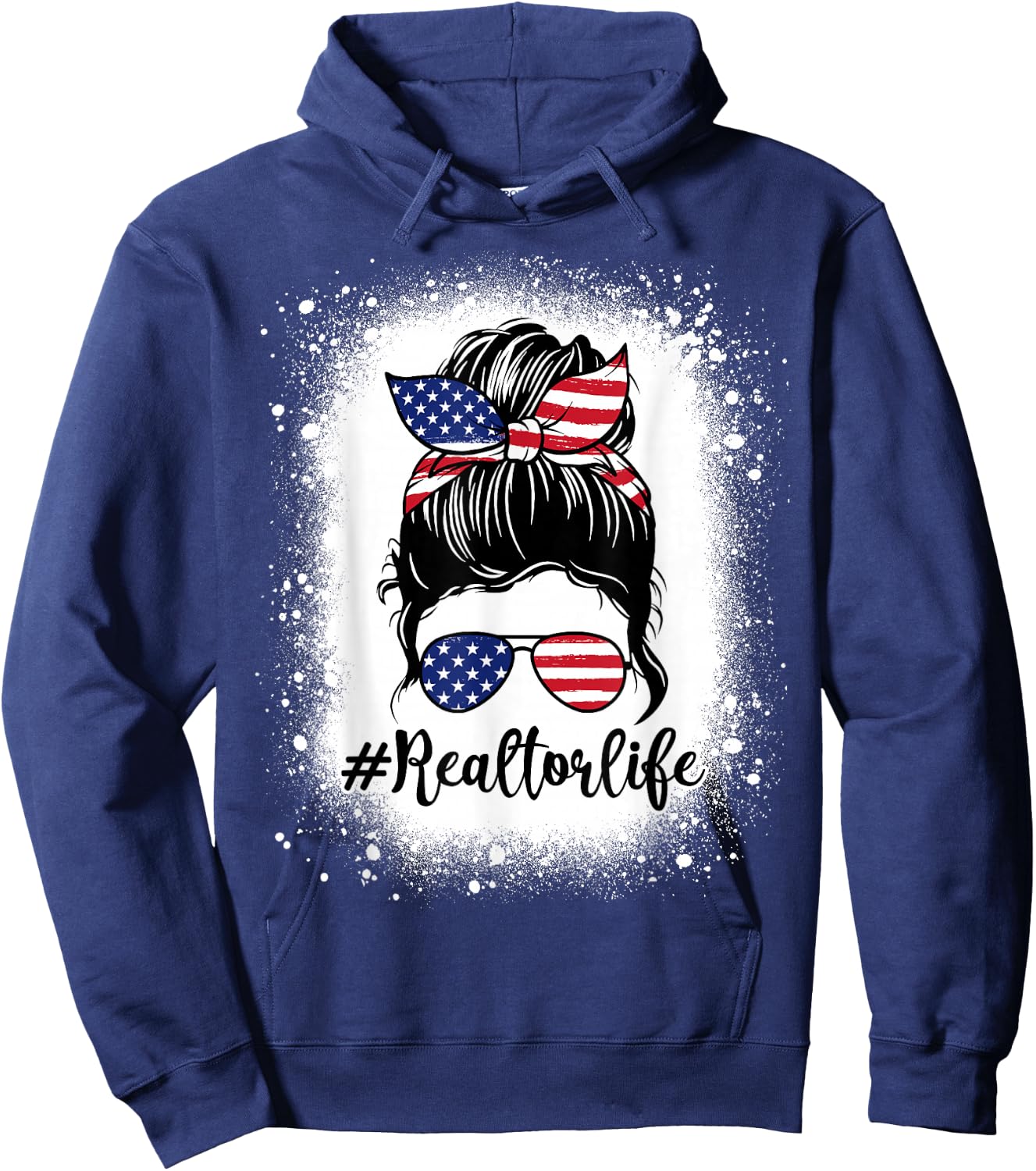 Realtor Life Real Estate Patriotic USA Messy Bun Bleached Men Hoodie - Hoodie | Navy