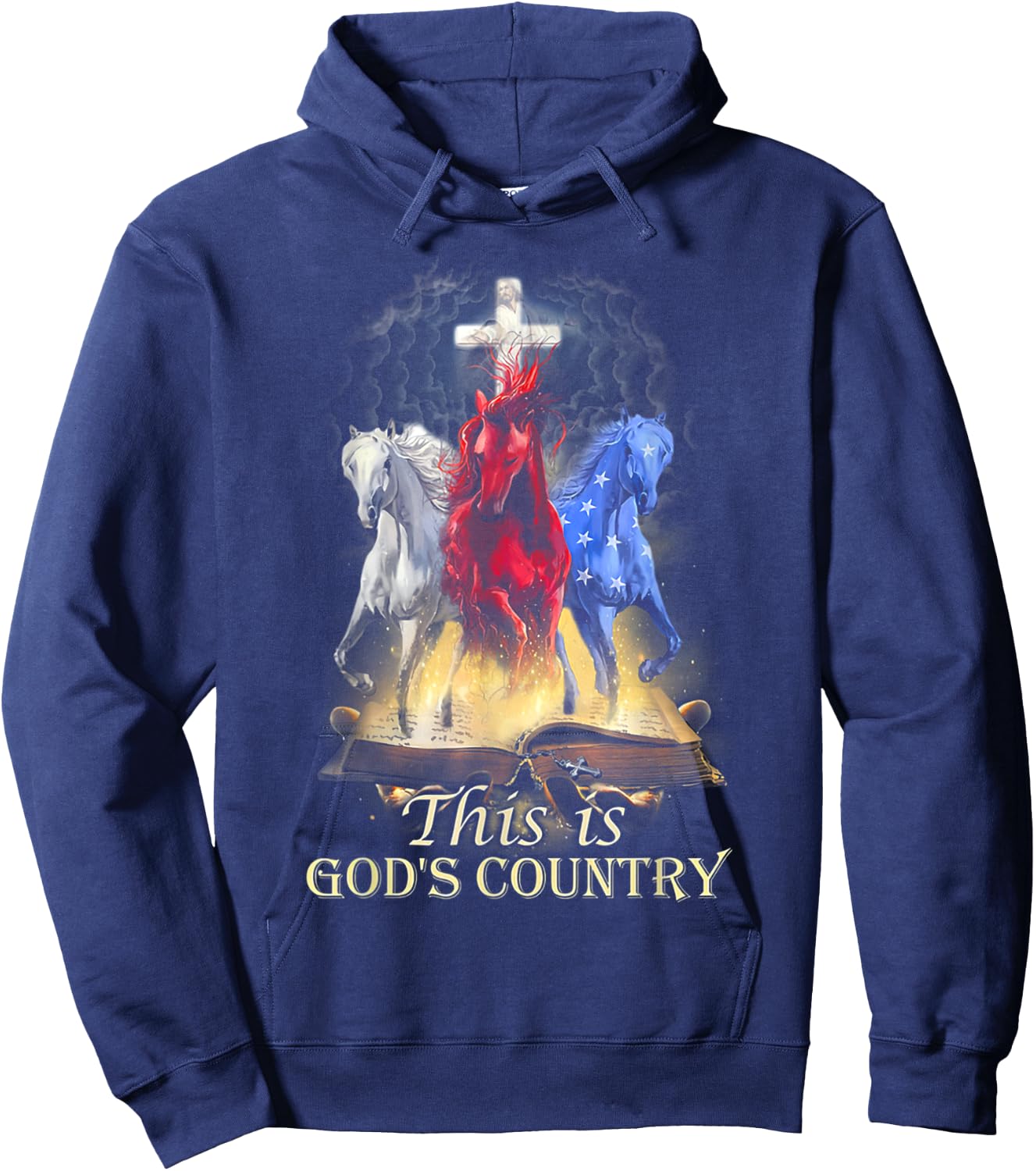 Cool Horses Running In Halo Of Bible This Is God‘s Country Hoodie - Hoodie | Navy