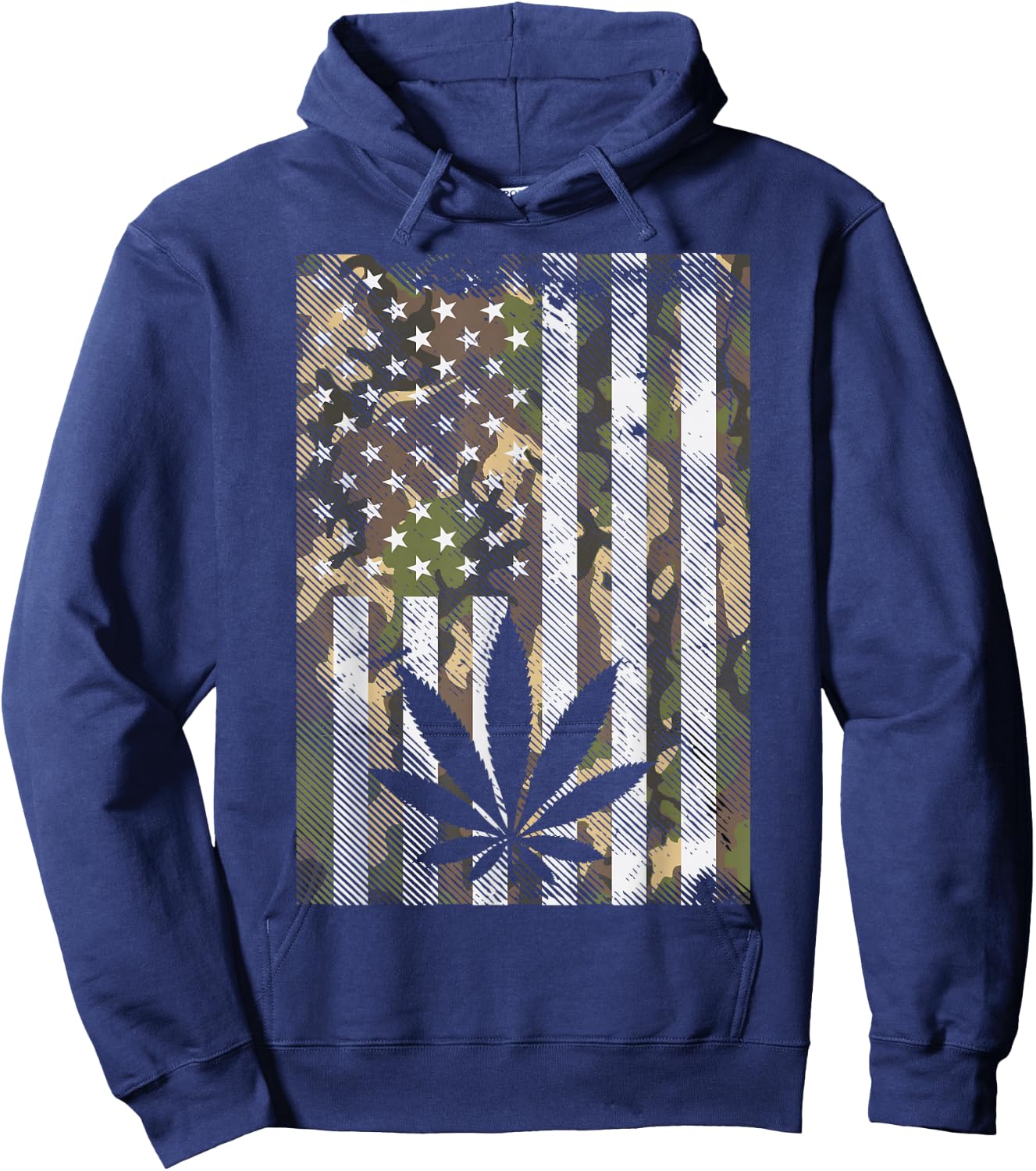 Camo American Flag Weed Cannabis Marijuana 420 Stoner Gift Hoodie - Hoodie | Navy