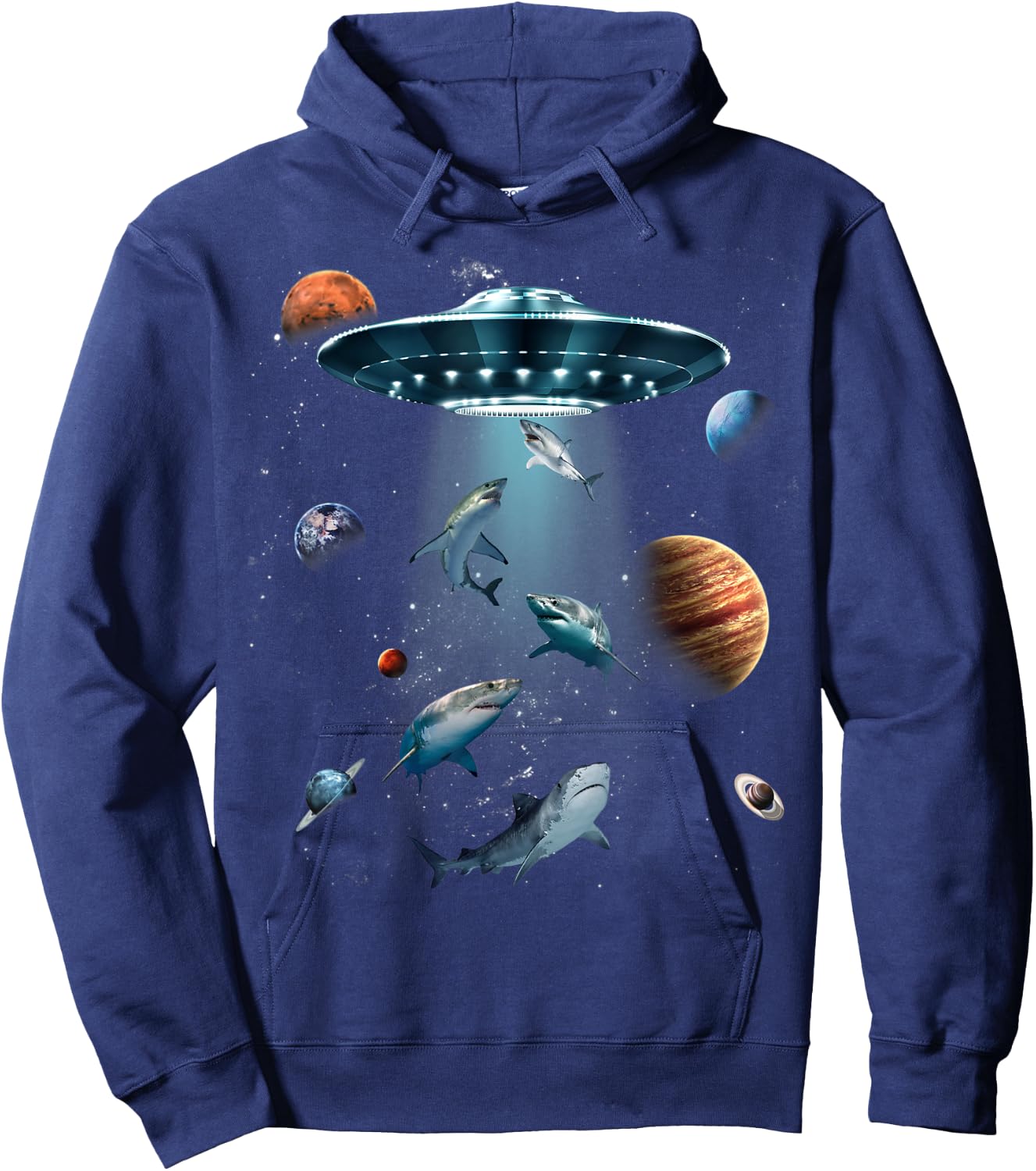 Galaxy Fish shark Space UFO Alien Stars Sea Ocean Sharks Hoodie - Hoodie | Navy