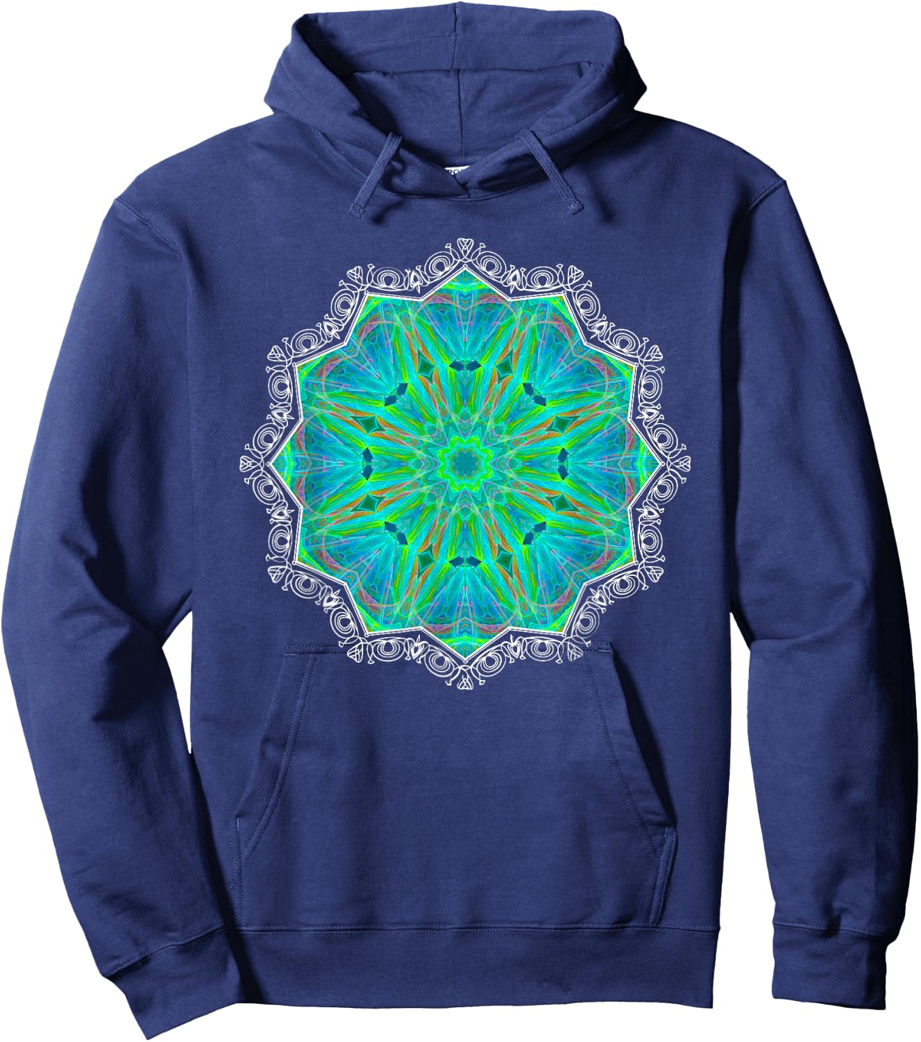 Green Kaleidoscope-art Mandala Geometry Gaia Yoga Mantra Hoodie - Hoodie | Navy