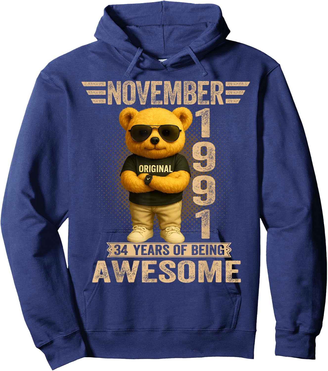 34 Year Old November 1991 Teddy Bear 34th Birthday Men Women Hoodie - Hoodie | Navy