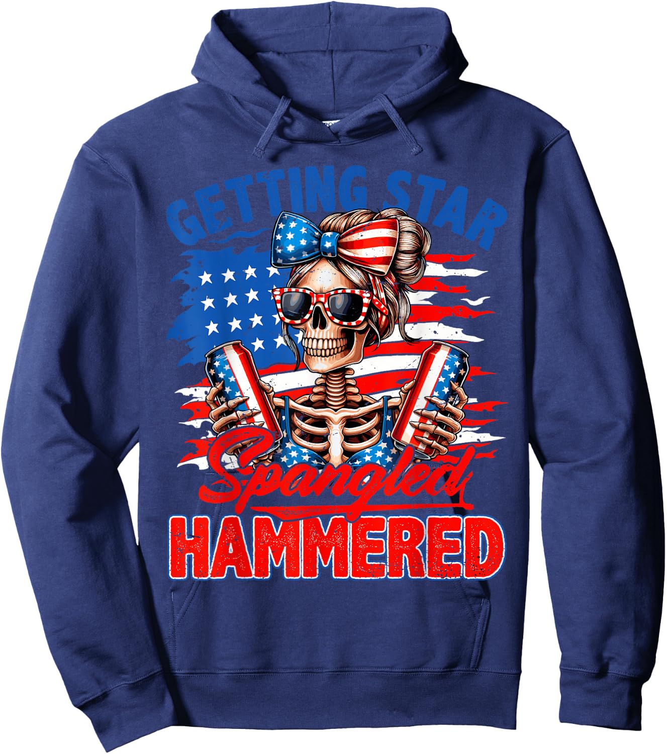 Getting Star Spangled Hammered 4th Of July Messy Bun Women Hoodie - Hoodie | Navy
