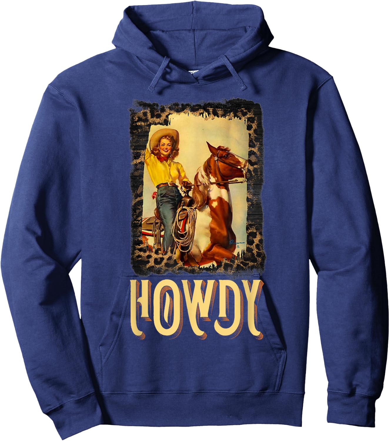 Howdy Vintage Rustic Rodeo Western Southern Cowgirl Portrait Hoodie - Hoodie | Navy