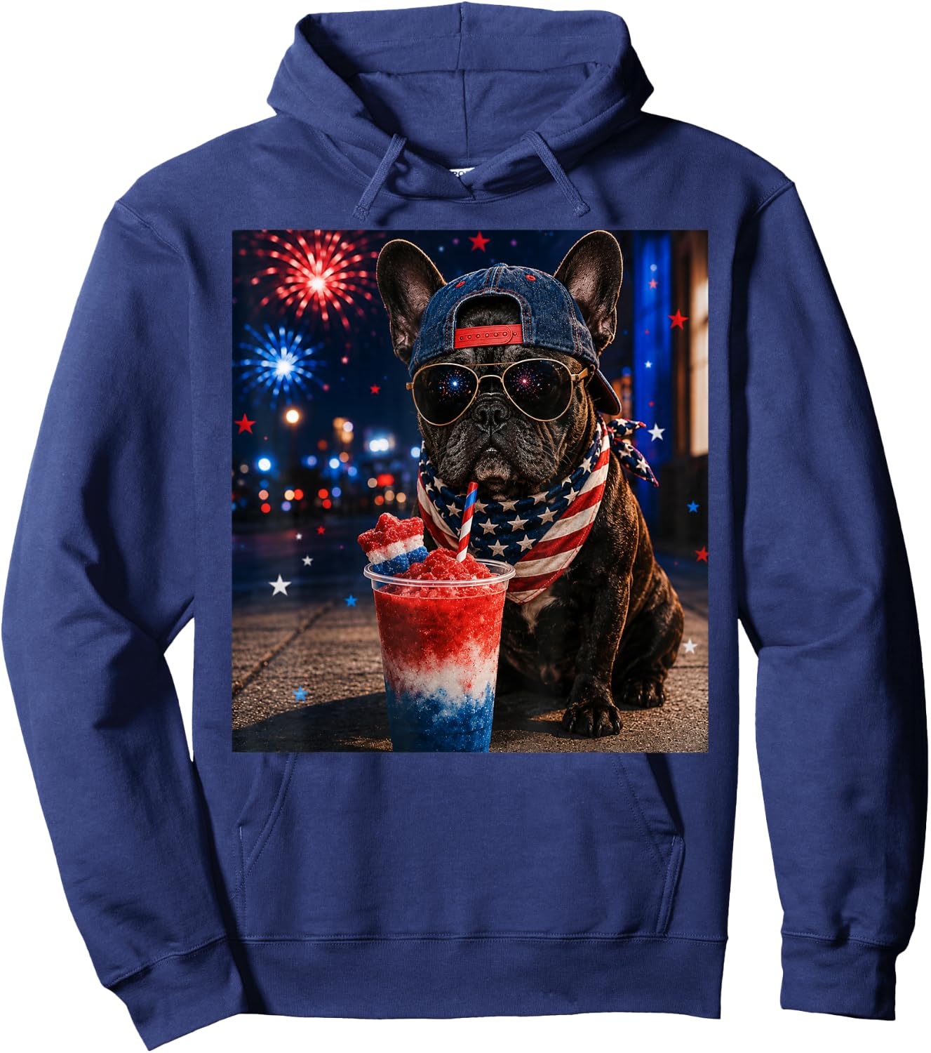 4th of July French Bulldog Red White Blue Slushie Hoodie - Hoodie | Navy
