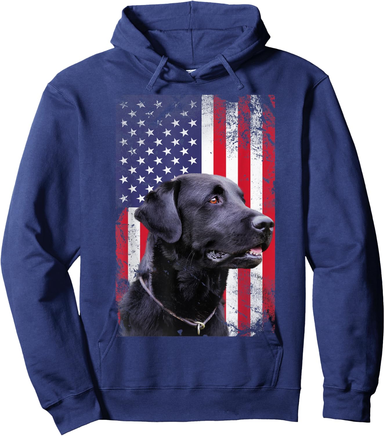 Black Labrador Dog USA Vintage American Flag Hoodie - Hoodie | Navy