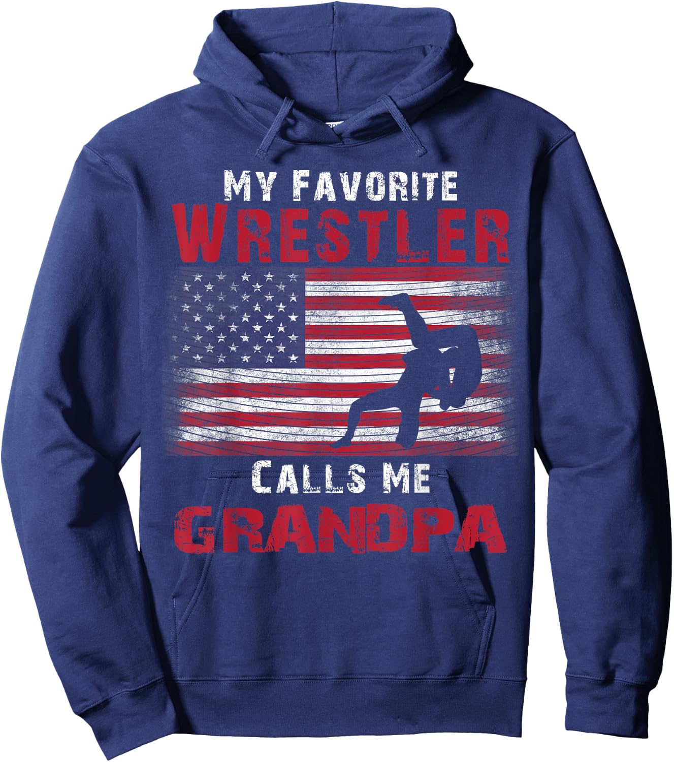 My Favorite Wrestler Calls Me Grandpa Fathers Day USA Flag Kids Men Hoodie - Hoodie | Navy