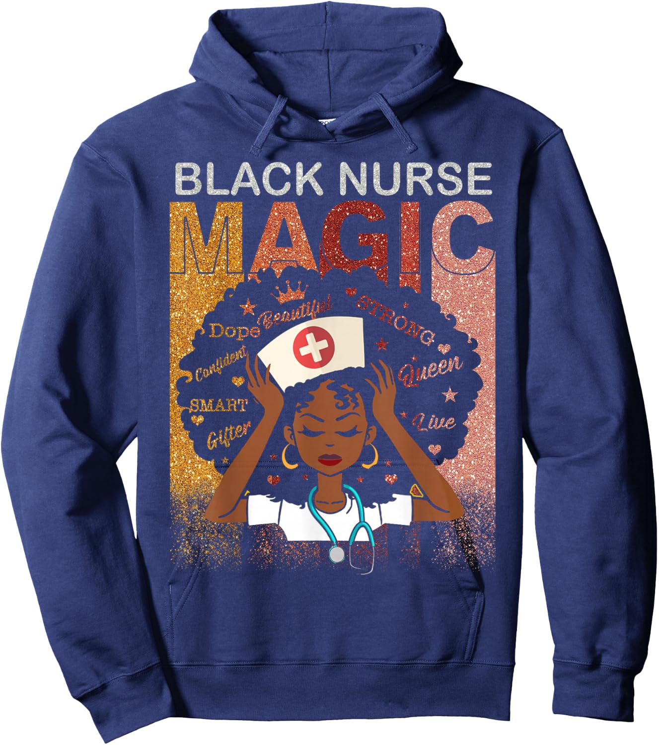 Nurse Black Woman Magic Afro Melanin Queen Black History Hoodie - Hoodie | Navy