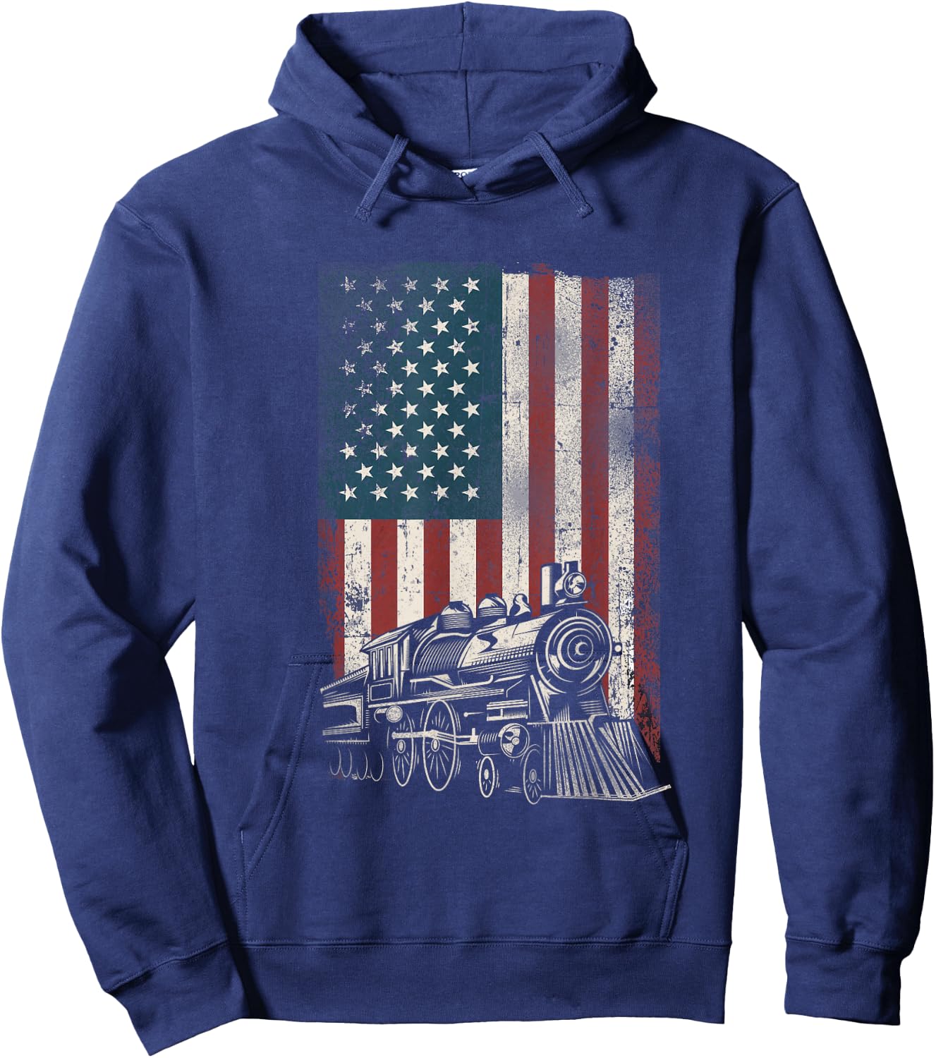Steam Train Driver Trainspotting Locomotive American Flag Hoodie - Hoodie | Navy