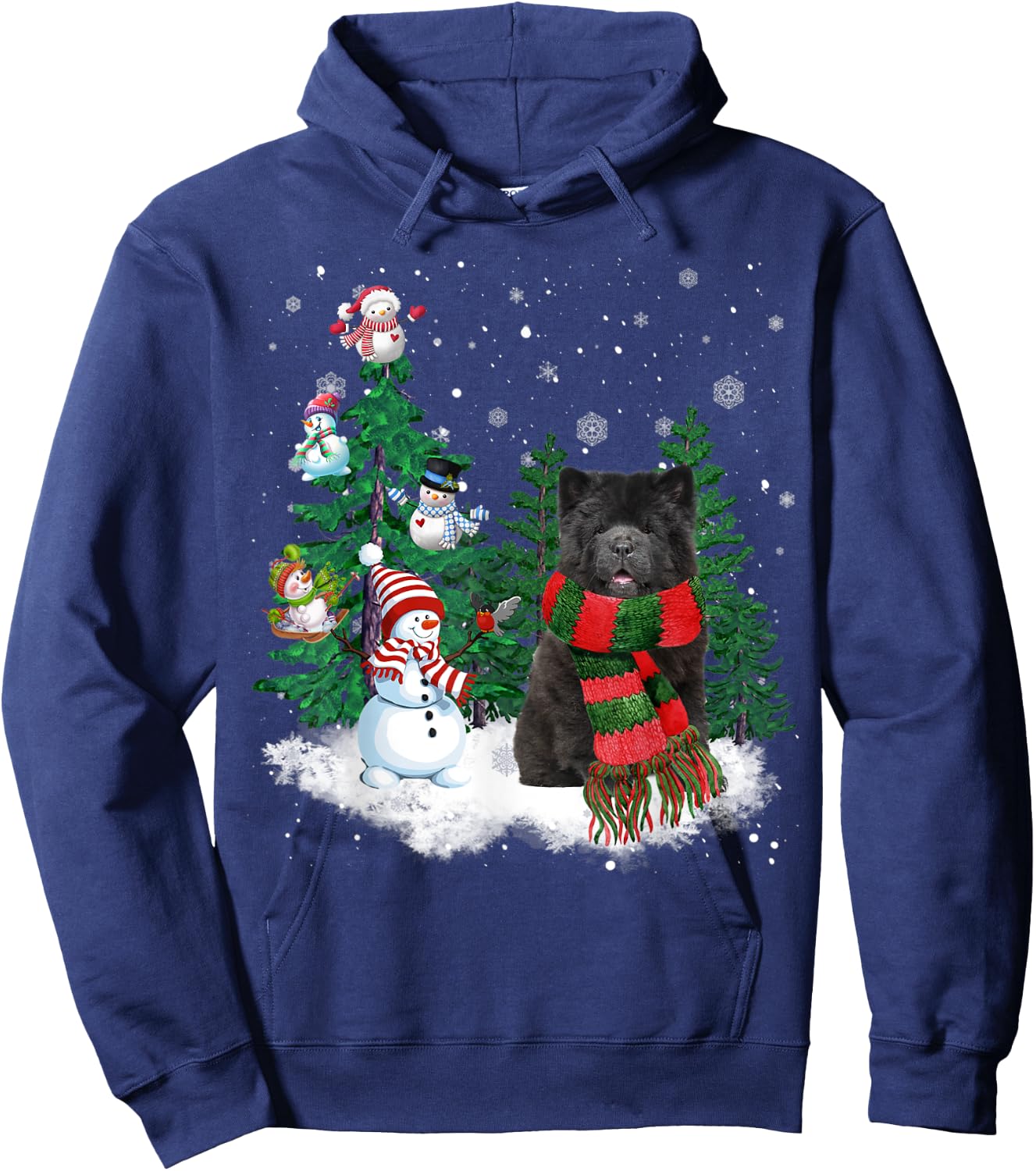 Chow Chow Dog Christmas Snowman Xmas Tree Pajama Hoodie - Hoodie | Navy