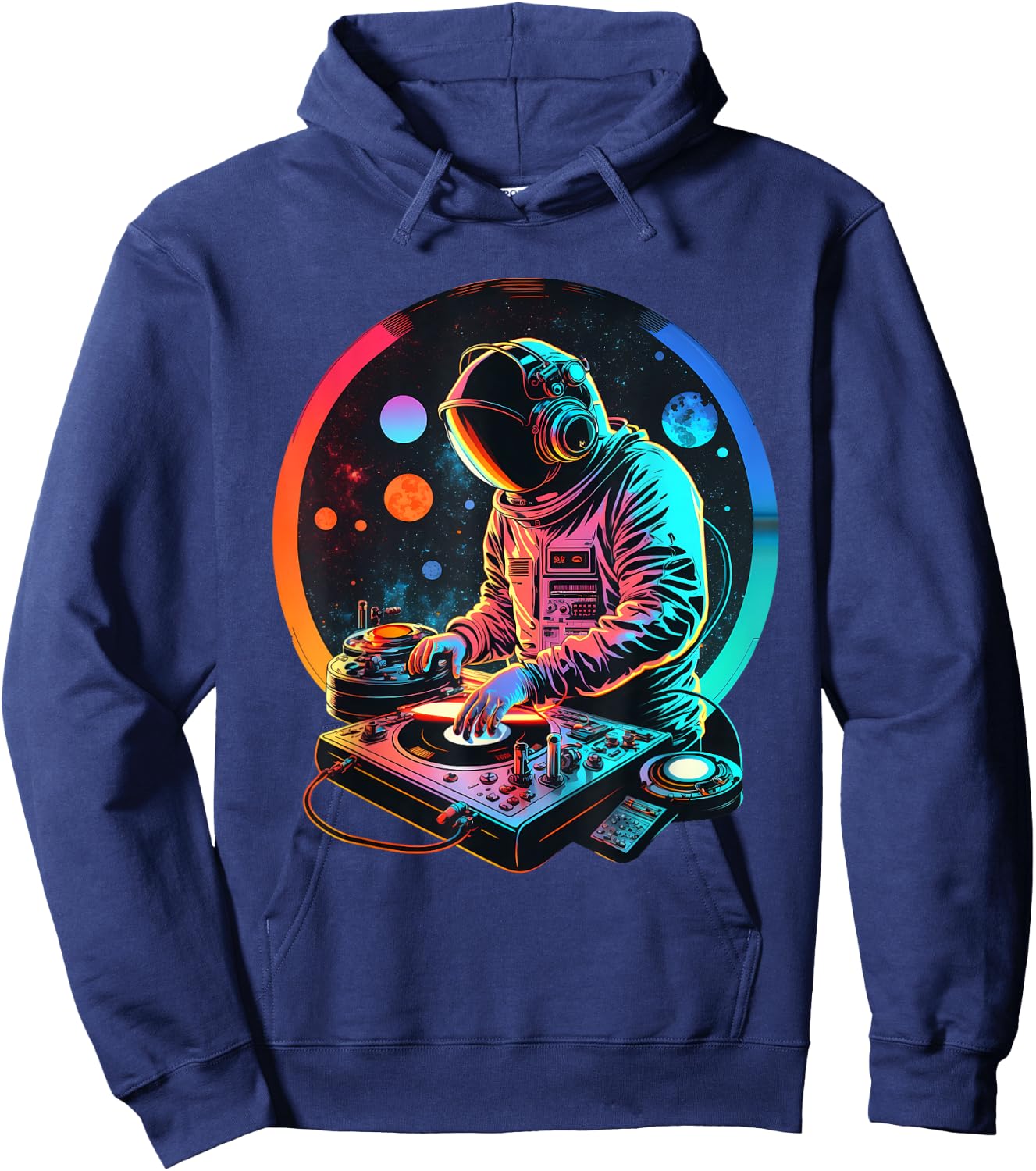 Retro Astronaut DJ, DJing in Space, EDM cool Graphic Hoodie - Hoodie | Navy