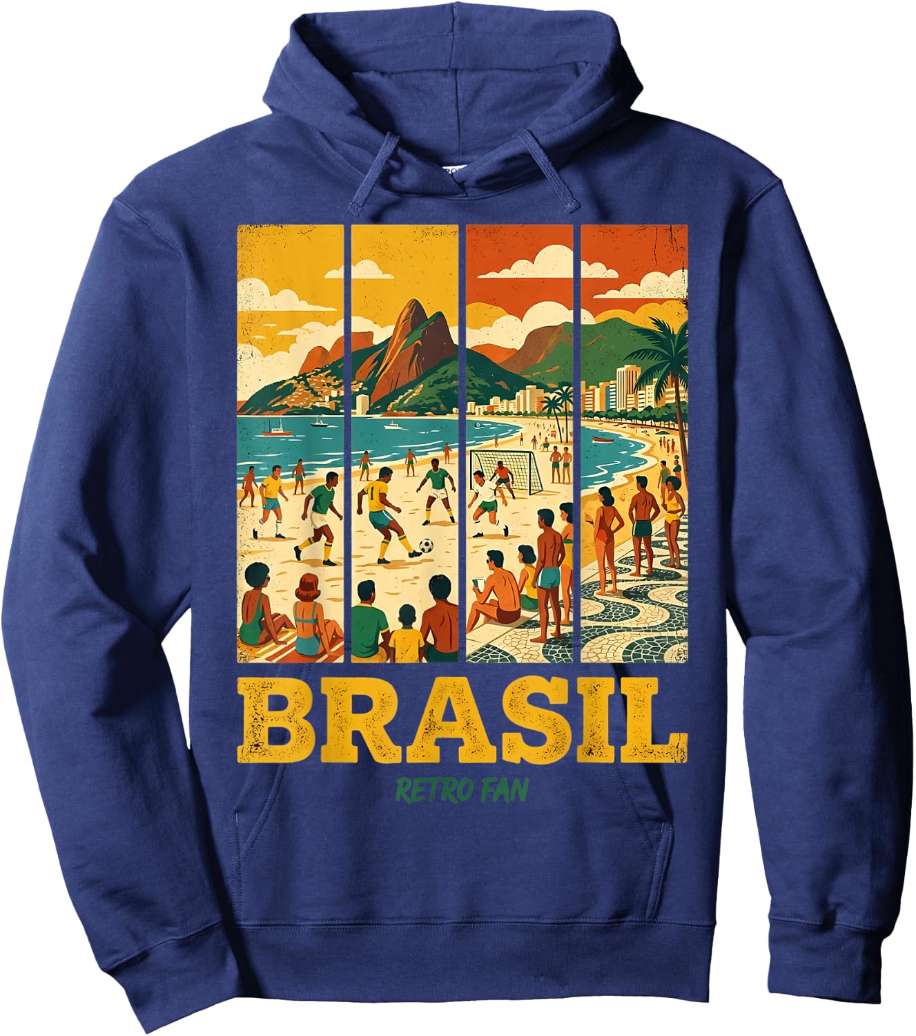 Vintage Brasil Beach Futebol Retro Fan Rio Graphic Hoodie - Hoodie | Navy