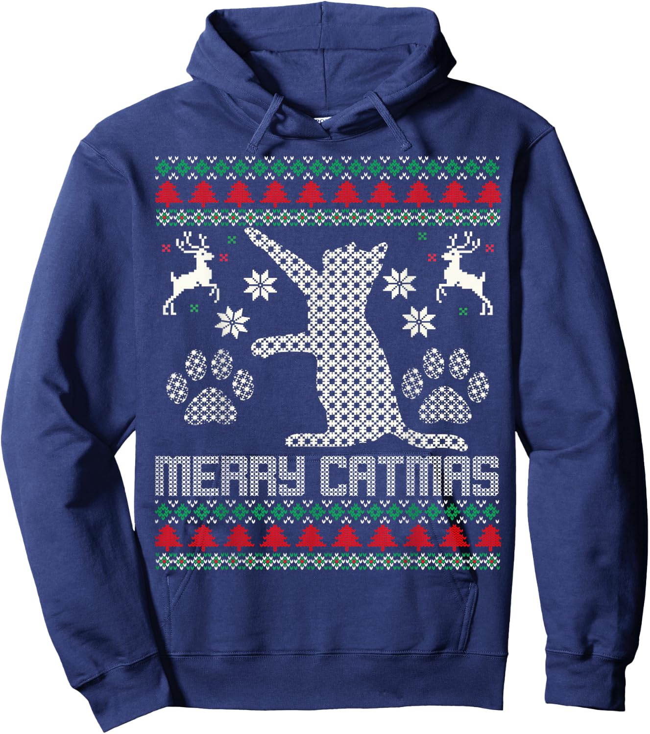 Merry Catmas Funny Cat Christmas Ugly Sweater Men Women Kids Hoodie - Hoodie | Navy