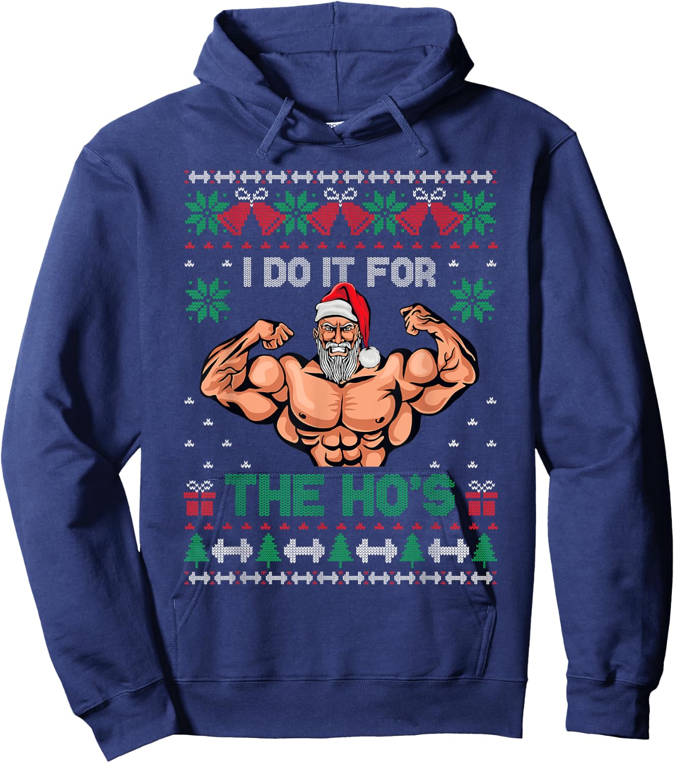Muscle Santa I Do It For The Hos Ugly Christmas Sweater Hoodie - Hoodie | Navy