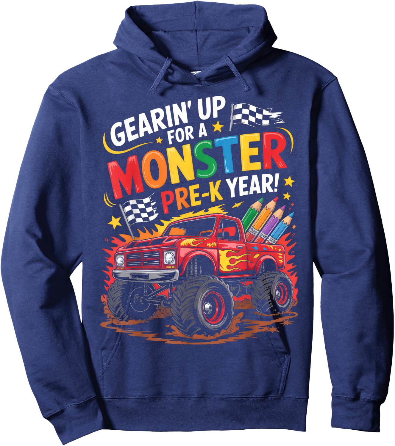 Back to School Preschool Pre-K Monster Truck First Day Boys Hoodie - Hoodie | Navy