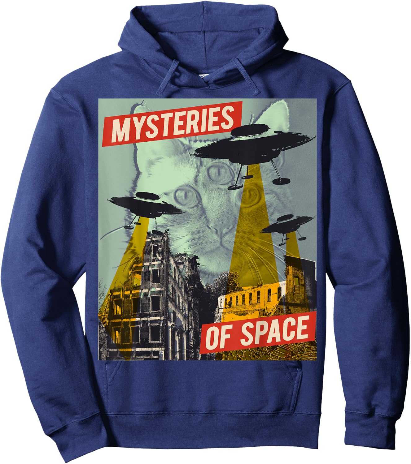 Cat Ufo Flying Saucer Invasion Science Fiction Abduction Kid Hoodie - Hoodie | Navy