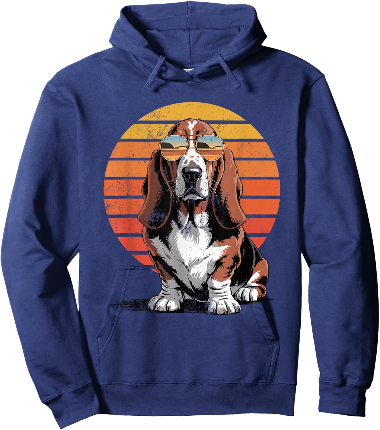 Cool Retro Basset Hound Dog Mom Dad Vintage Pet Lovers Hoodie - Hoodie | Navy