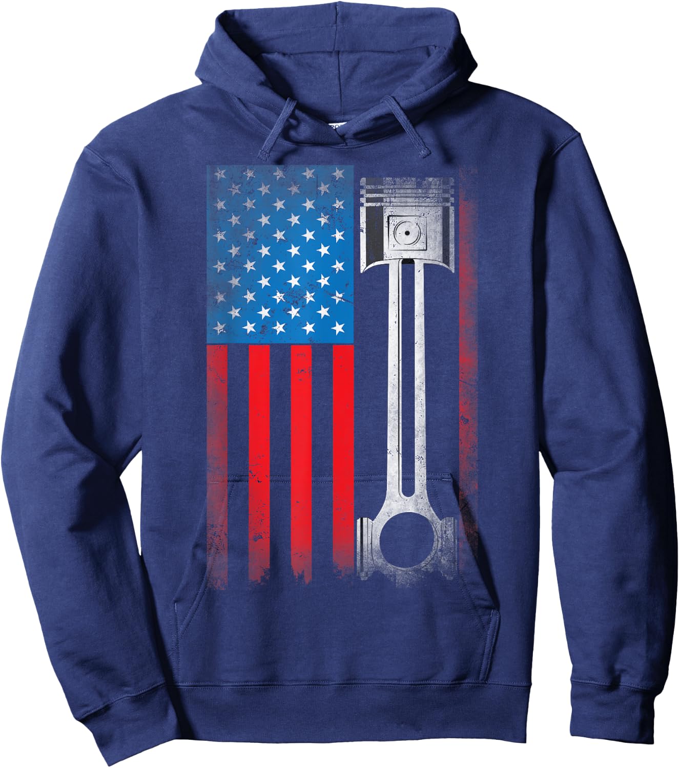 Horsepower Vintage Auto USA US American Flag Piston Racing Hoodie - Hoodie | Navy