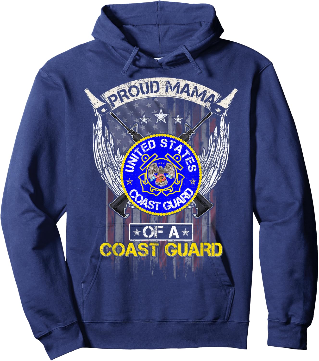 Vintage USA American Flag Proud Mama Of A US Coast Guard Men Hoodie - Hoodie | Navy