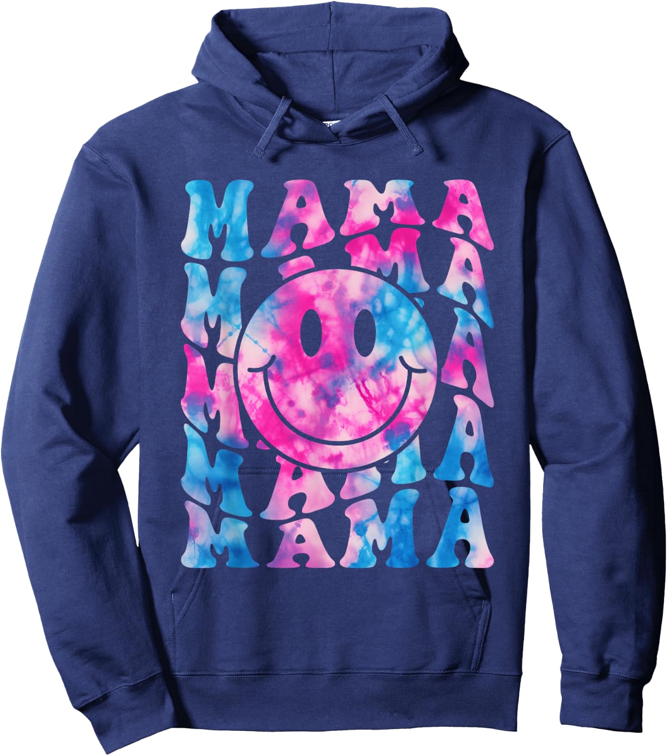 MAMA Tie Dye Retro Happy Face Family Matching Mother's Day Hoodie - Hoodie | Navy