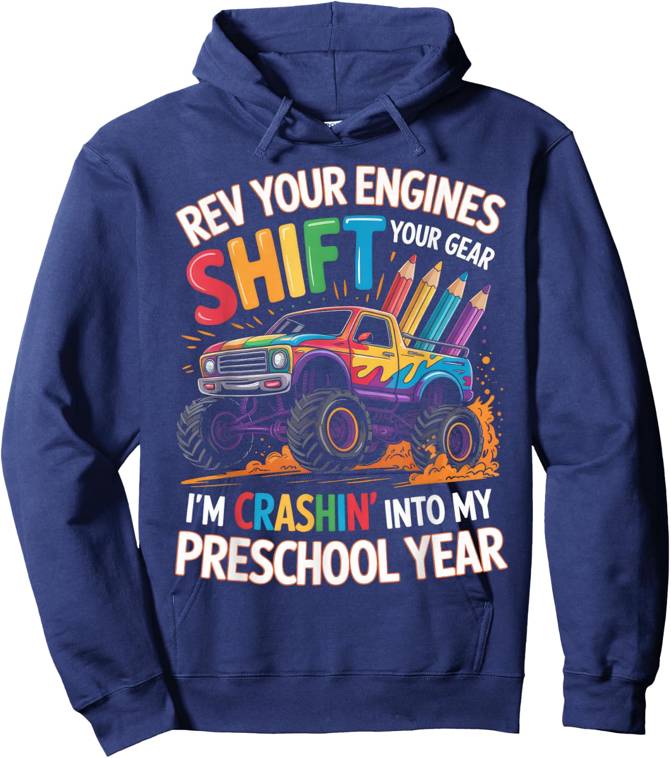 Back to School Pre-K Preschool Monster Truck First Day Boys Hoodie - Hoodie | Navy