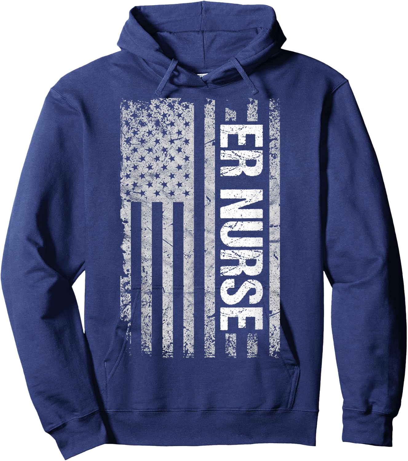 Patriotic Healthcare Worker Shirts and Gifts Classic Distressed Flag for Emergency Room ER Nurses -Adults Black Small Hoodie - Hoodie | Navy