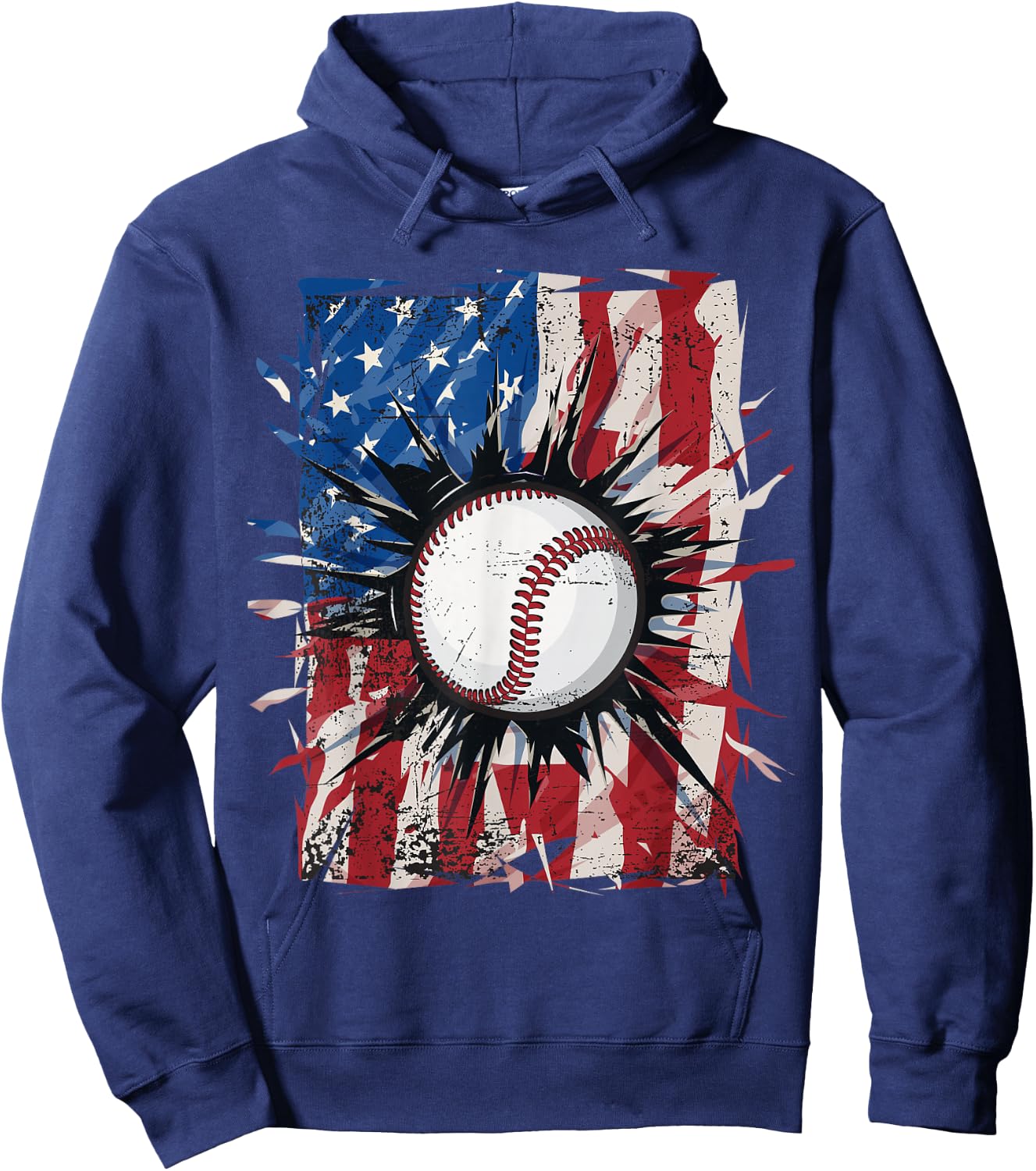 Patriotic Baseball 4th of July Men USA American Flag Boys Hoodie - Hoodie | Navy