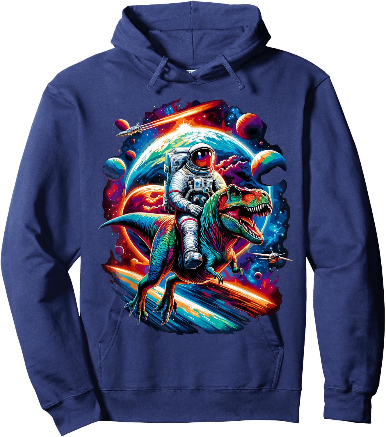 Astronaut Riding T-Rex Dinosaur Space Hoodie - Hoodie | Navy