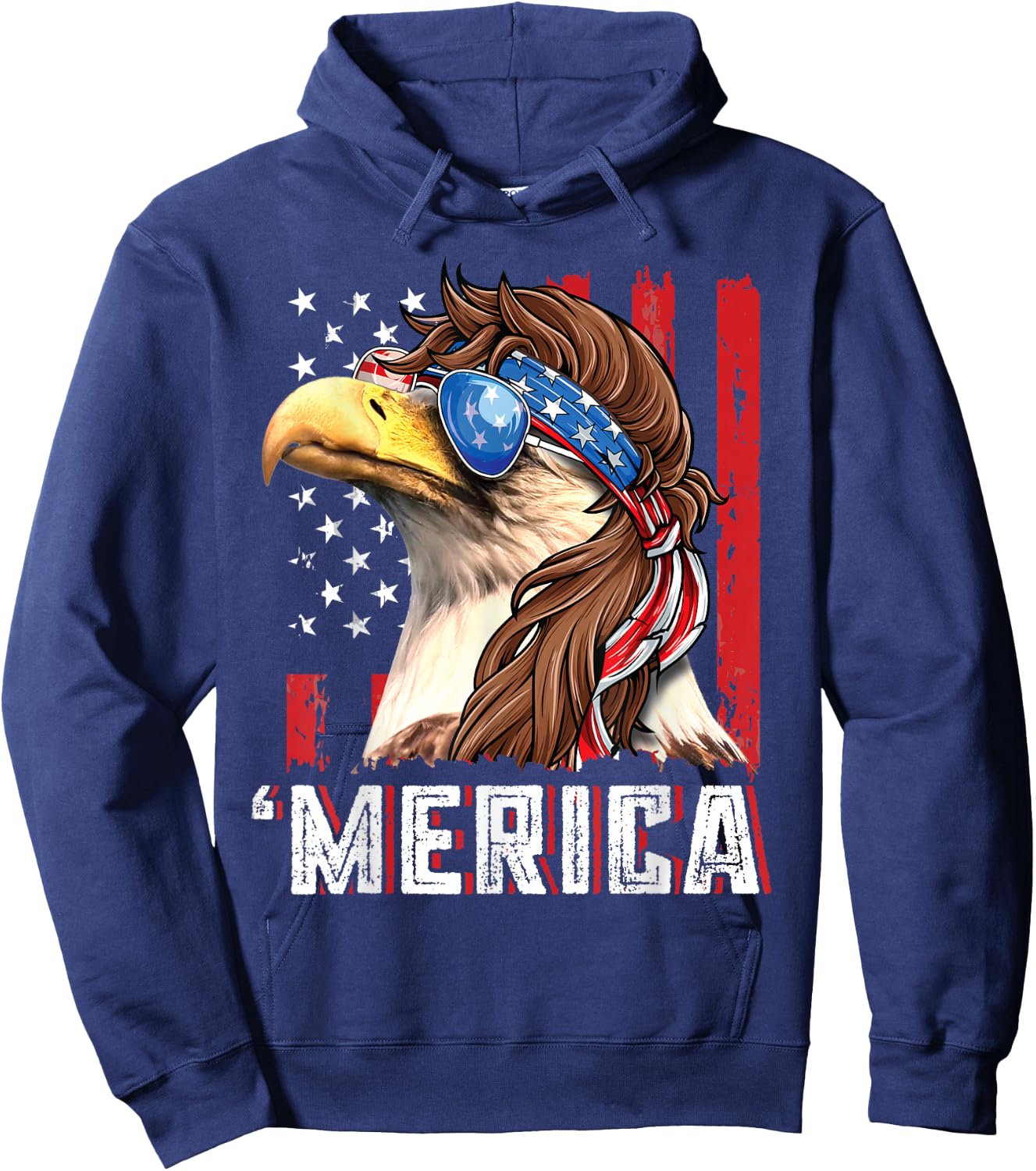Patriotic Bald Eagle Mullet Merica USA Flag 4th of July Hoodie - Hoodie | Navy