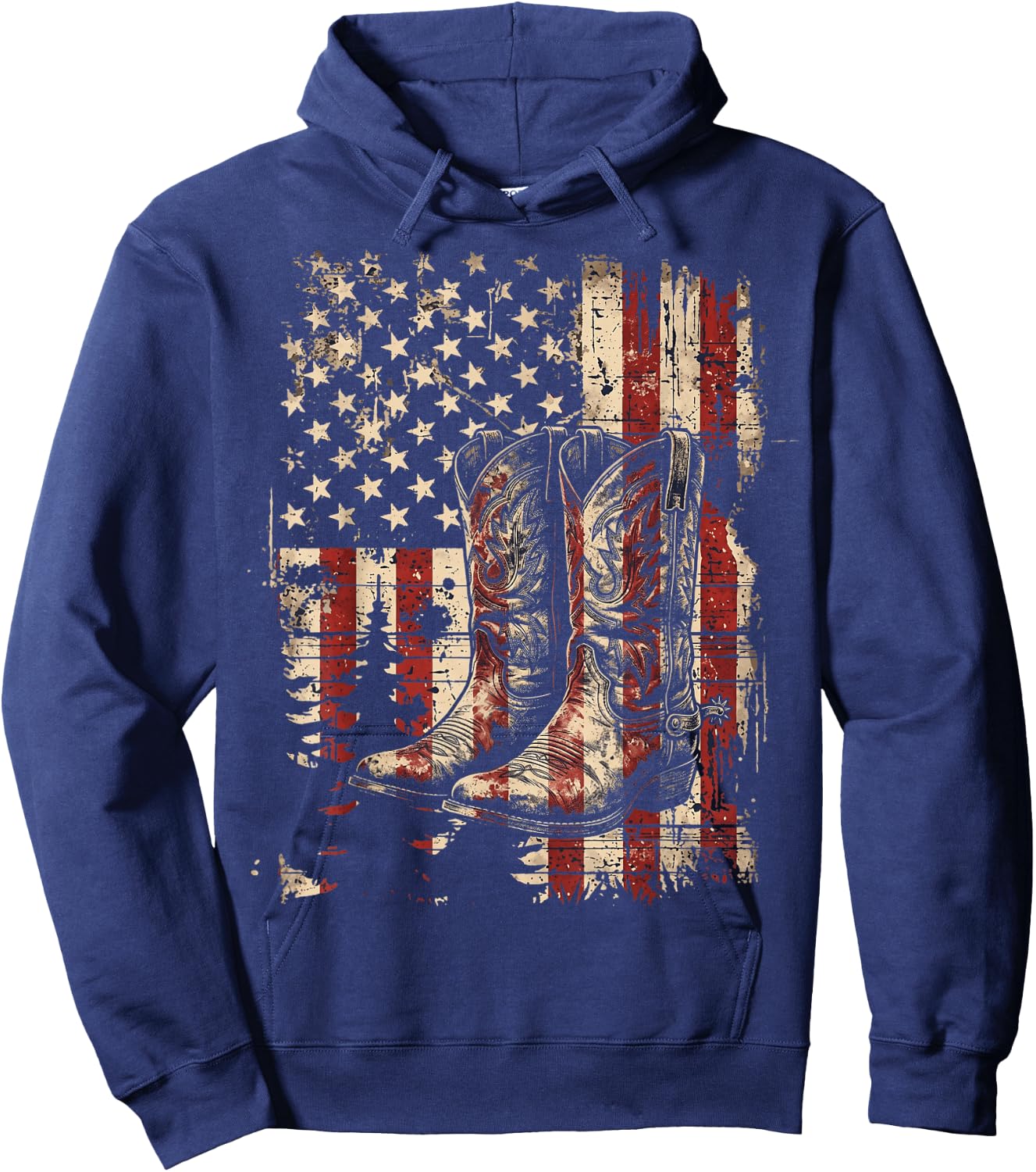 Retro Western Cowboy Boots Cowgirl American Flag 4th of July Hoodie - Hoodie | Navy