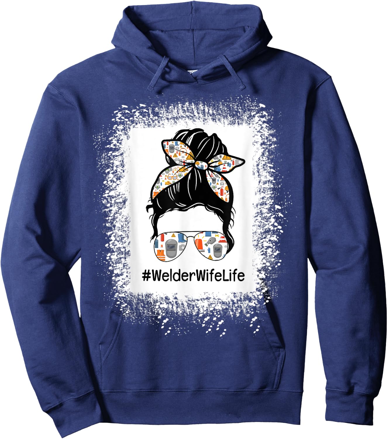 Welder Wife Life Messy Bun Hair Wife Of A Welder Hoodie - Hoodie | Navy