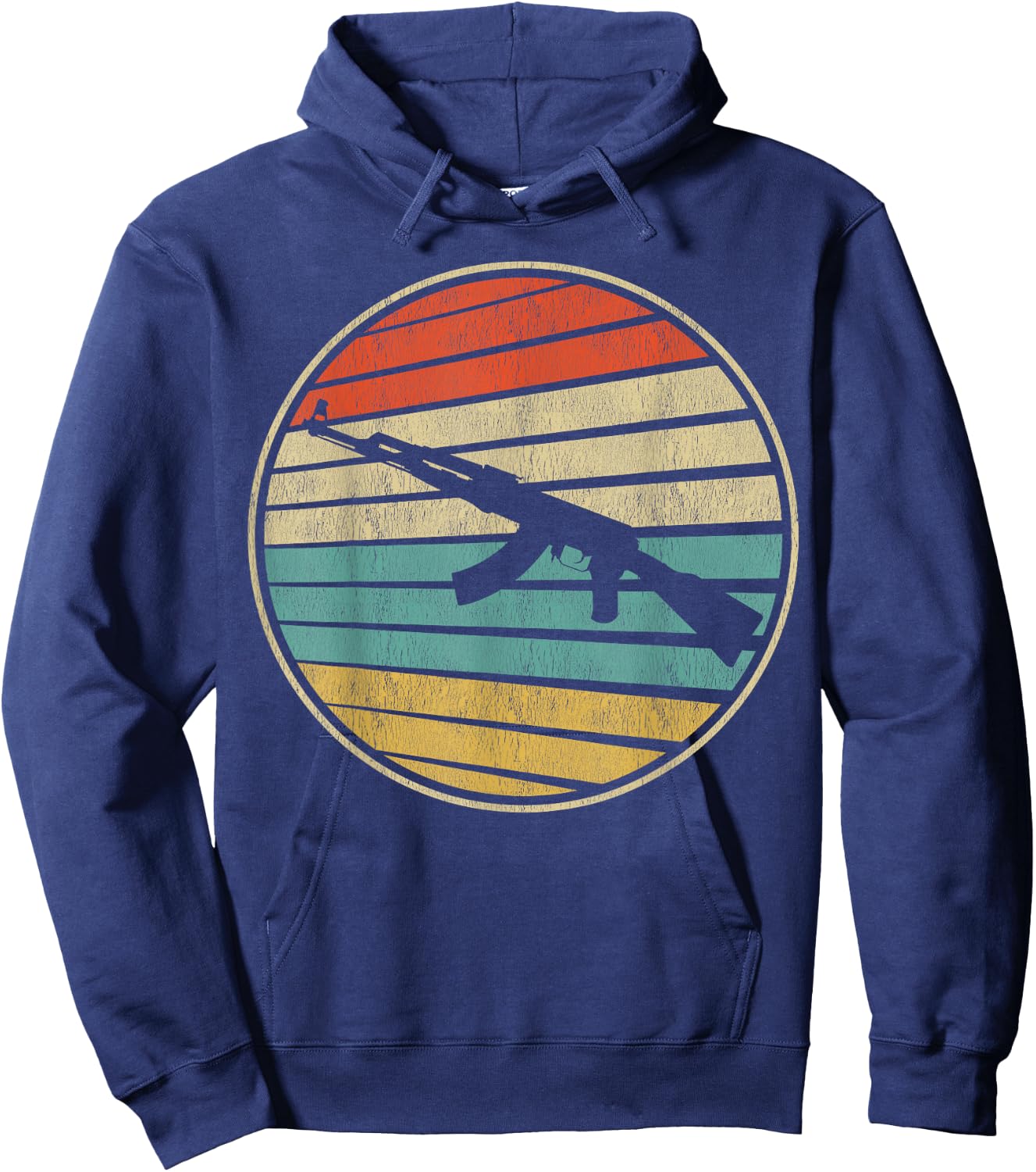 Gun Lover Retro Vintage 70s 80s AK-47 Assault Rifle Art Fun Hoodie - Hoodie | Navy