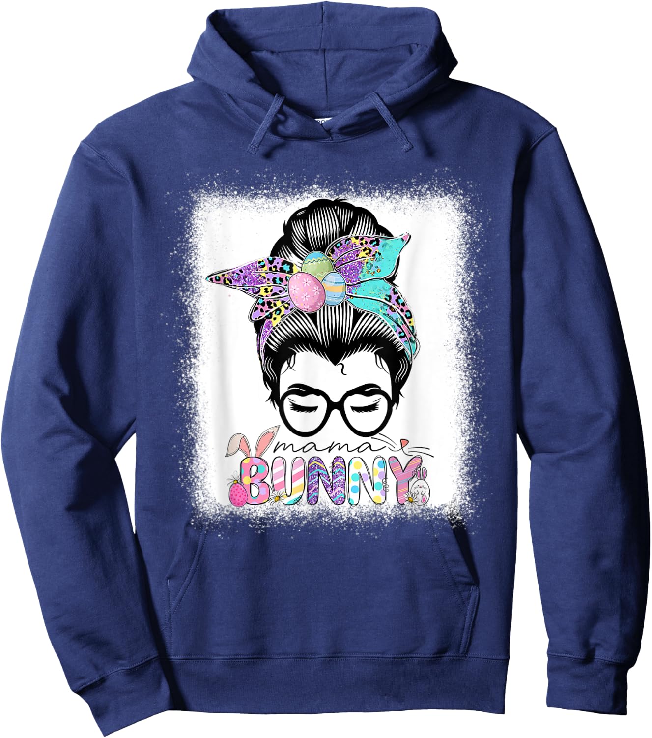 Mama Bunny Messy Bun Easter Day Mom Life Costume Hoodie - Hoodie | Navy