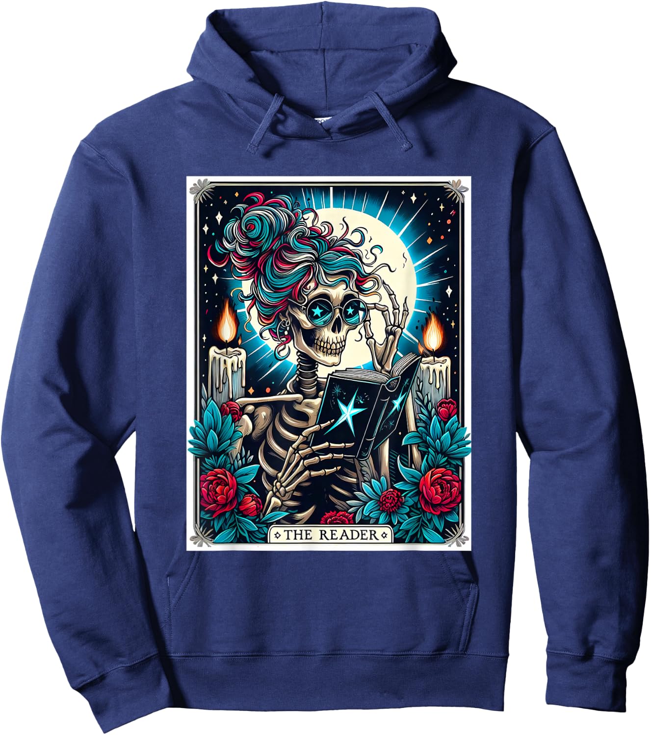 The Reader Tarot Card Funny Book Lover Skeleton Reading Book Hoodie - Hoodie | Navy